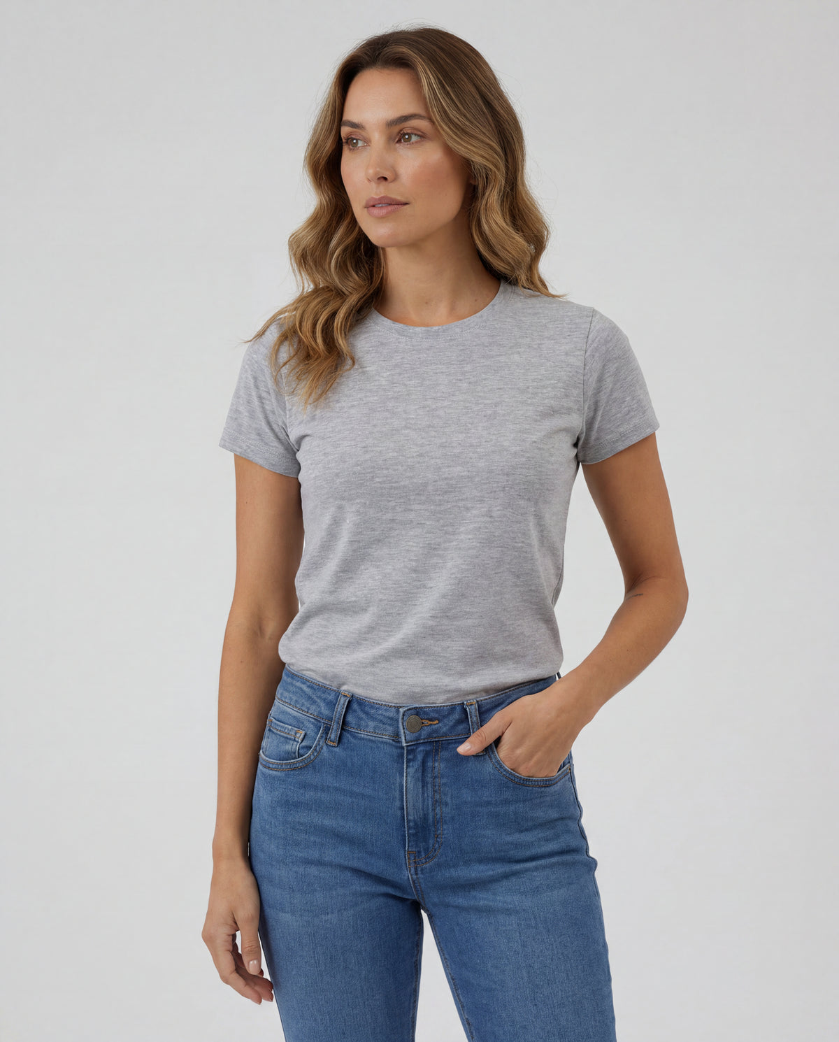 Camiseta Mujer Cuello Redondo - Gris Jaspe