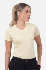 Camiseta Mujer Cuello V - Amarillo Pastel