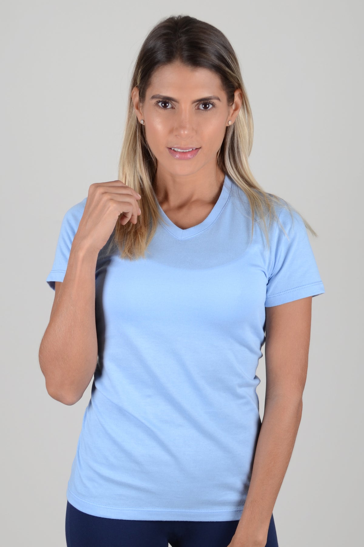 Camiseta Mujer Cuello V - Azul Claro