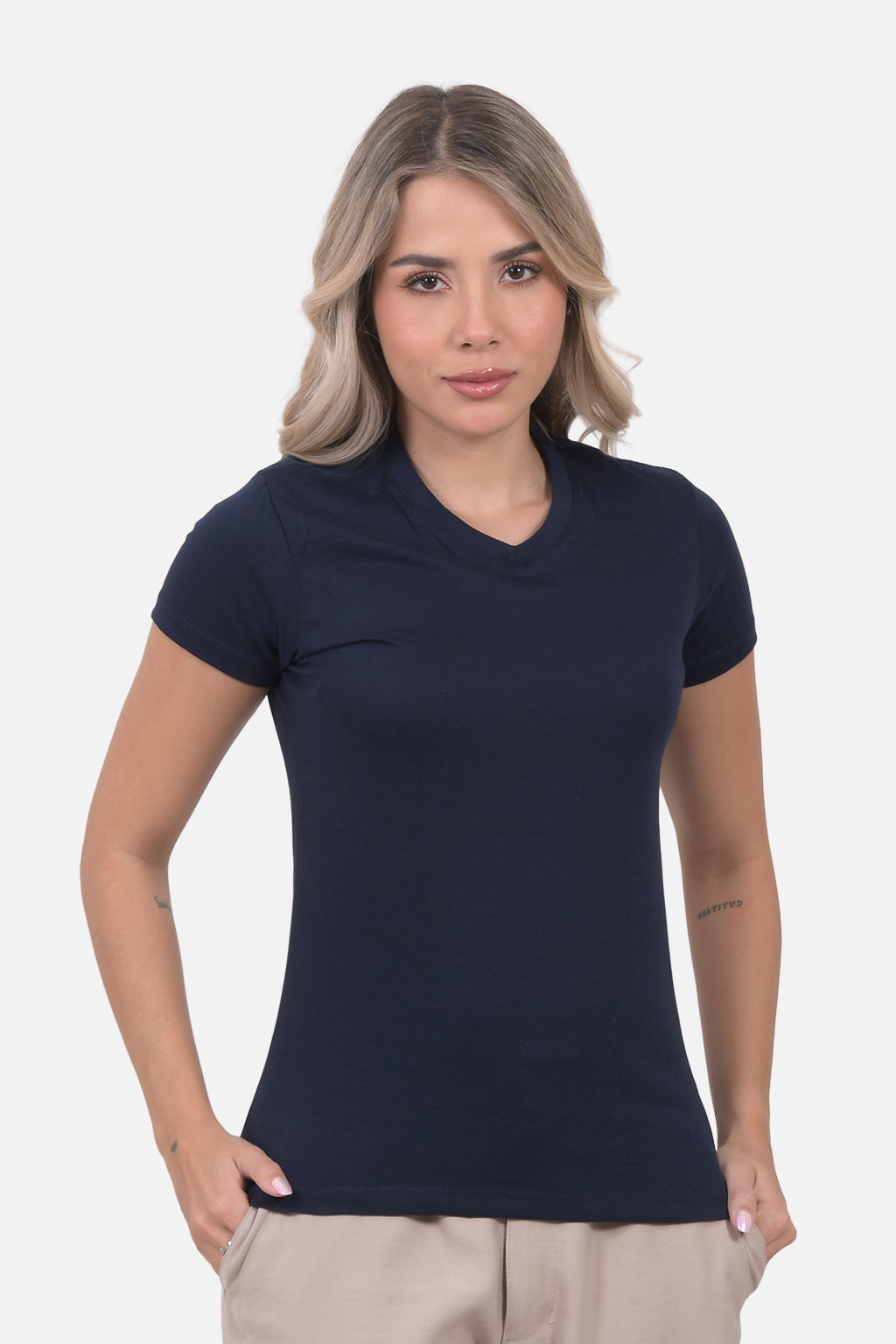 Camiseta Mujer Cuello V - Azul Navy