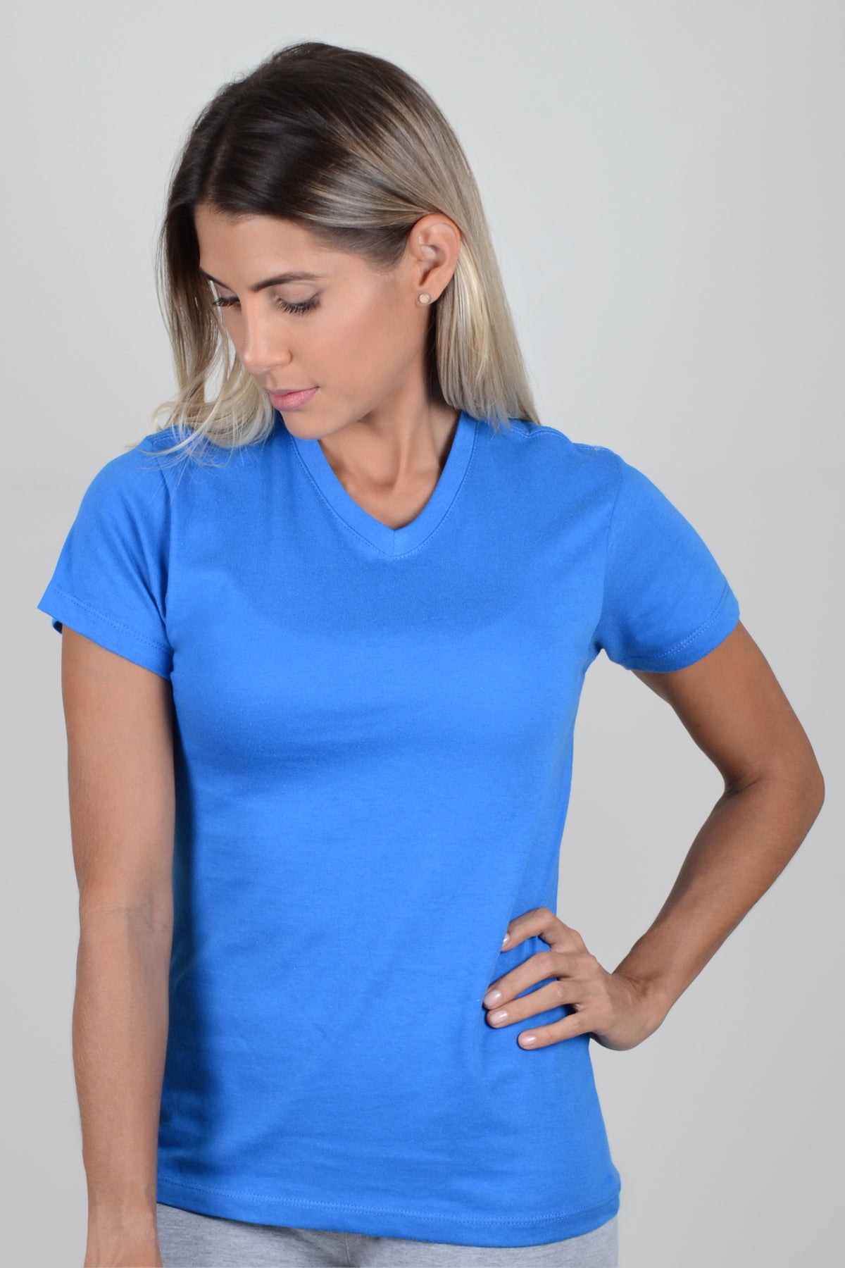 Camiseta Mujer Cuello V - Azul Rey