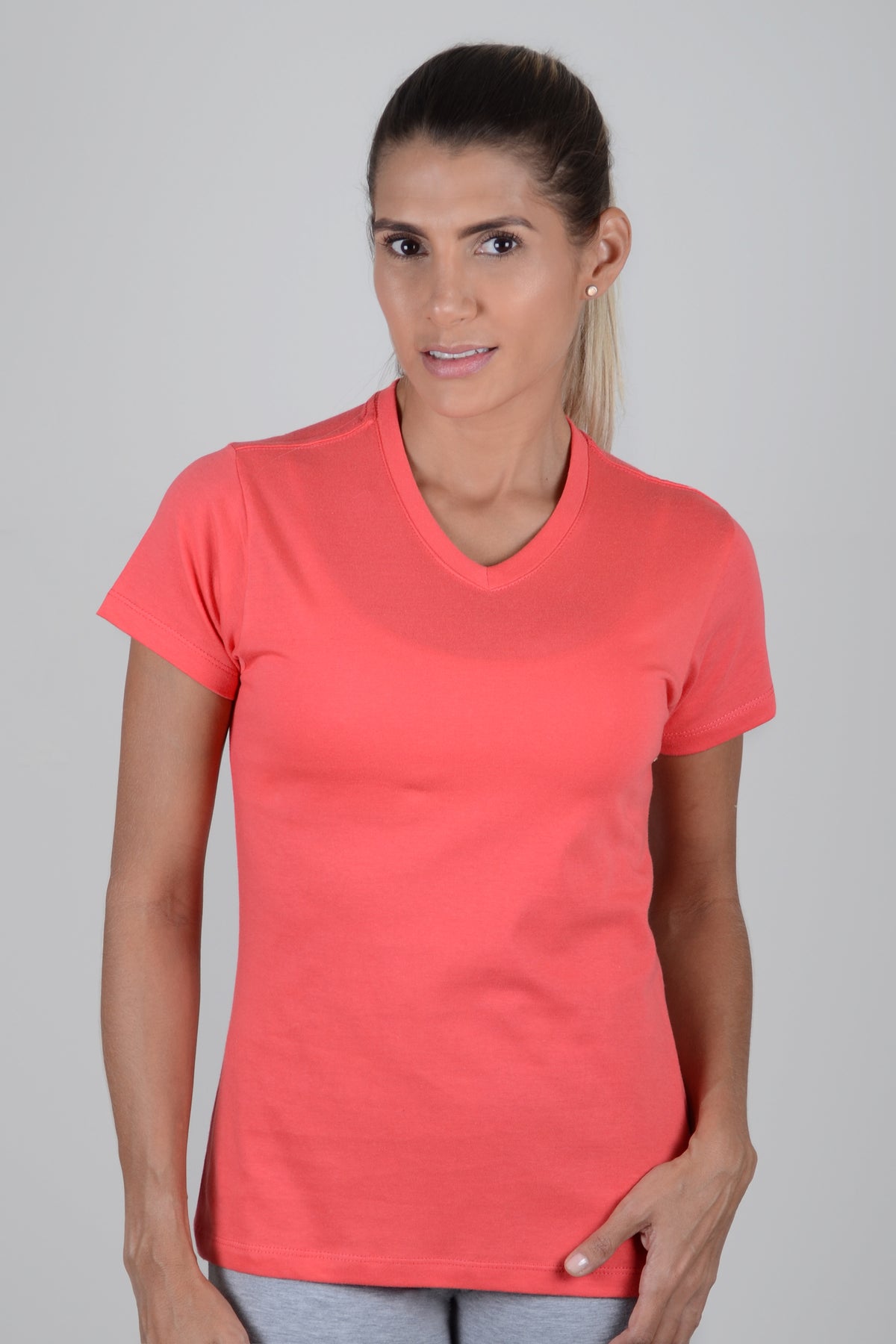 Camiseta Mujer Cuello V - Coral