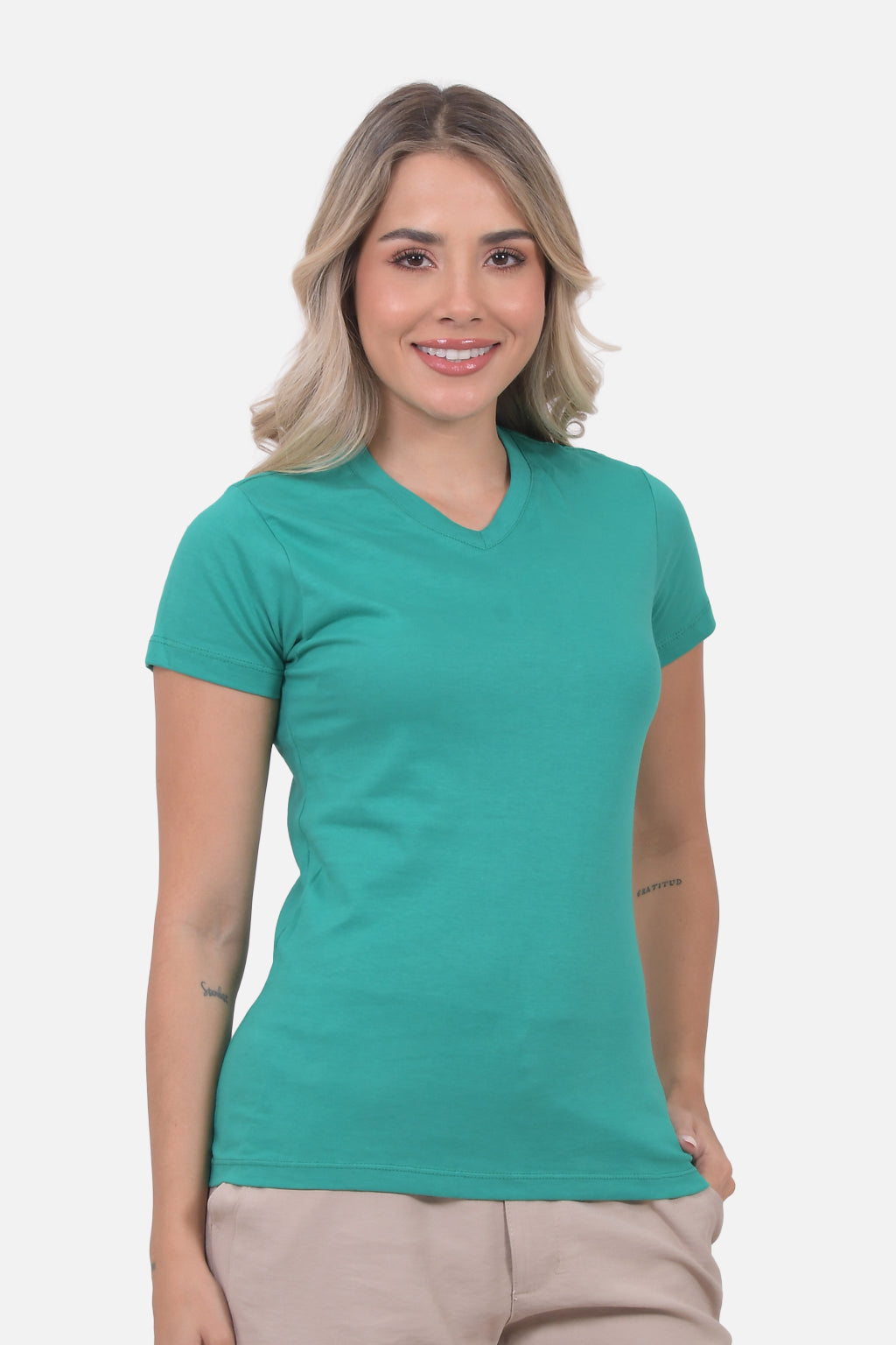 Camiseta Mujer Cuello V - Esmeralda