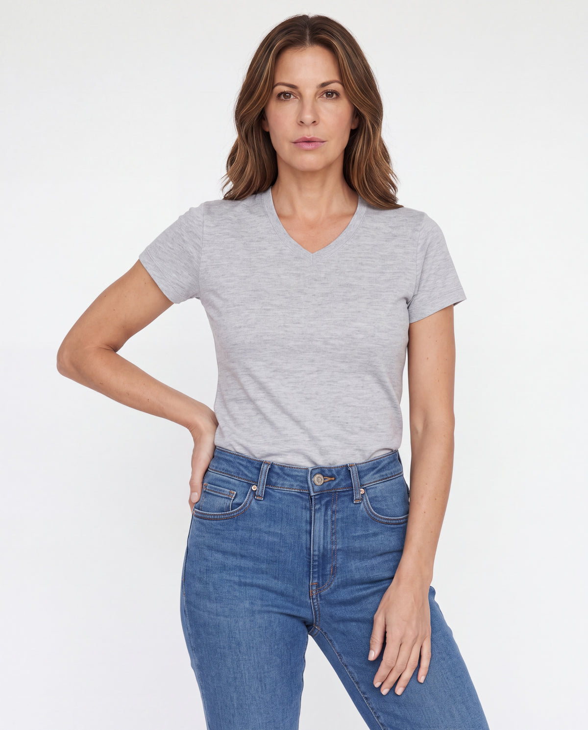 Camiseta Mujer Cuello V - Gris Jaspe