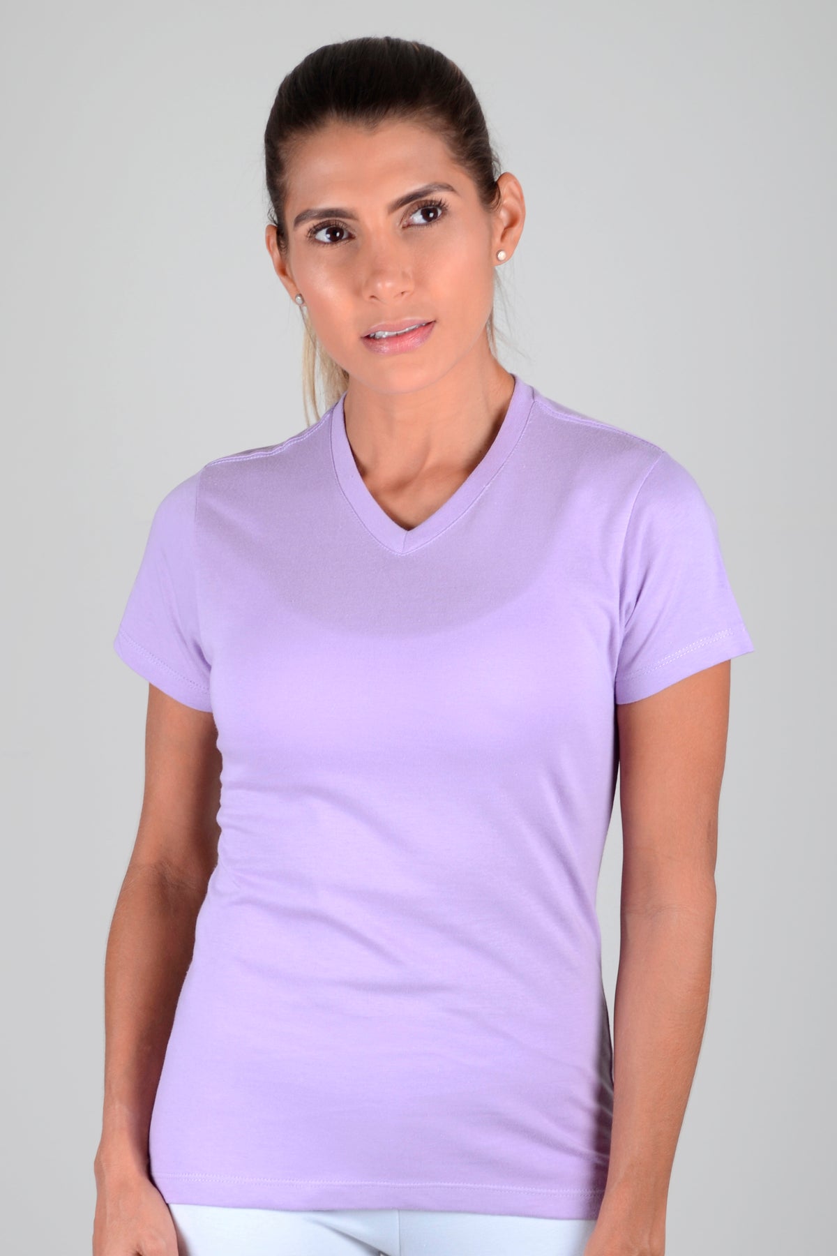 Camiseta Mujer Cuello V - Lila Claro