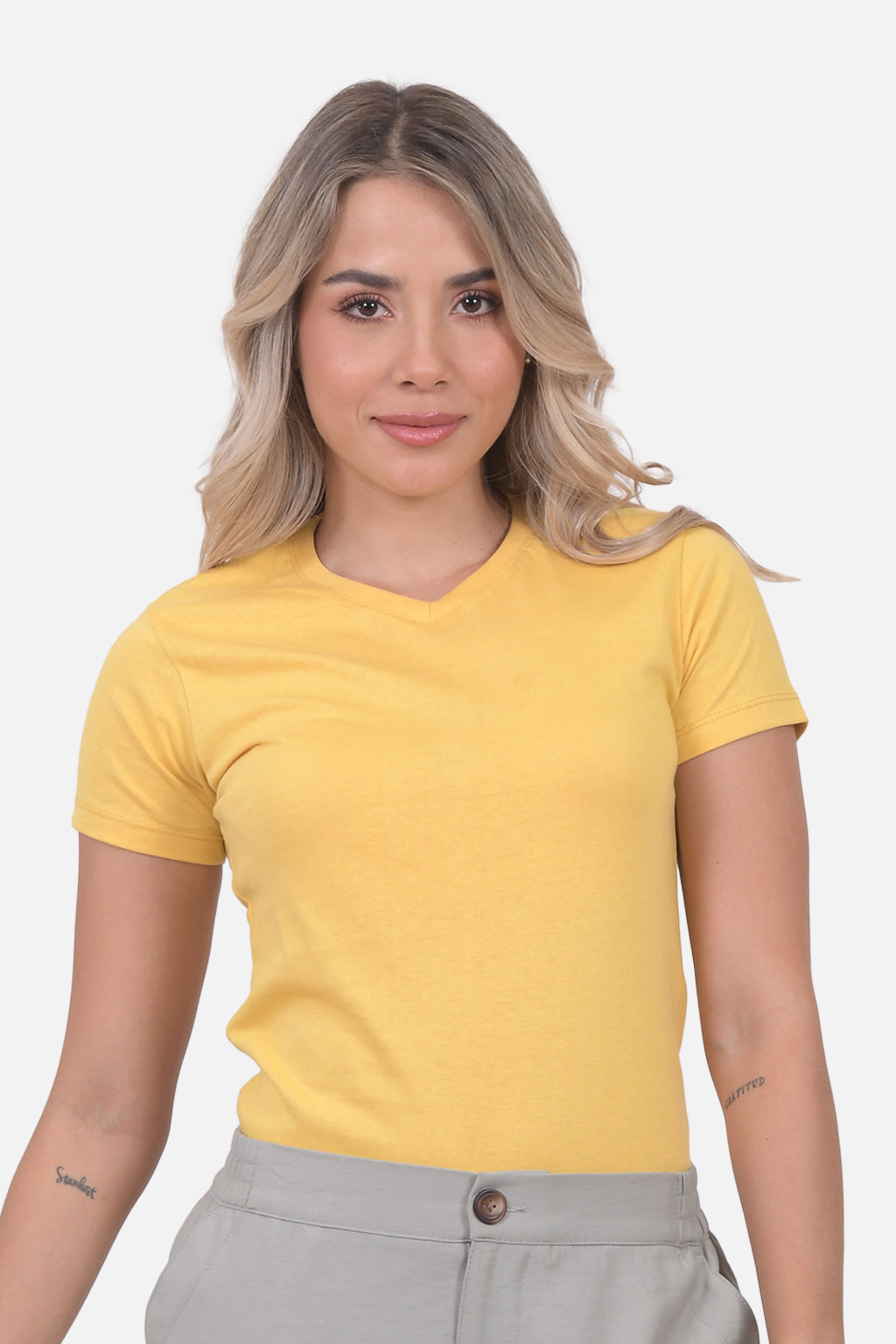 Camiseta Mujer Cuello V - Maiz