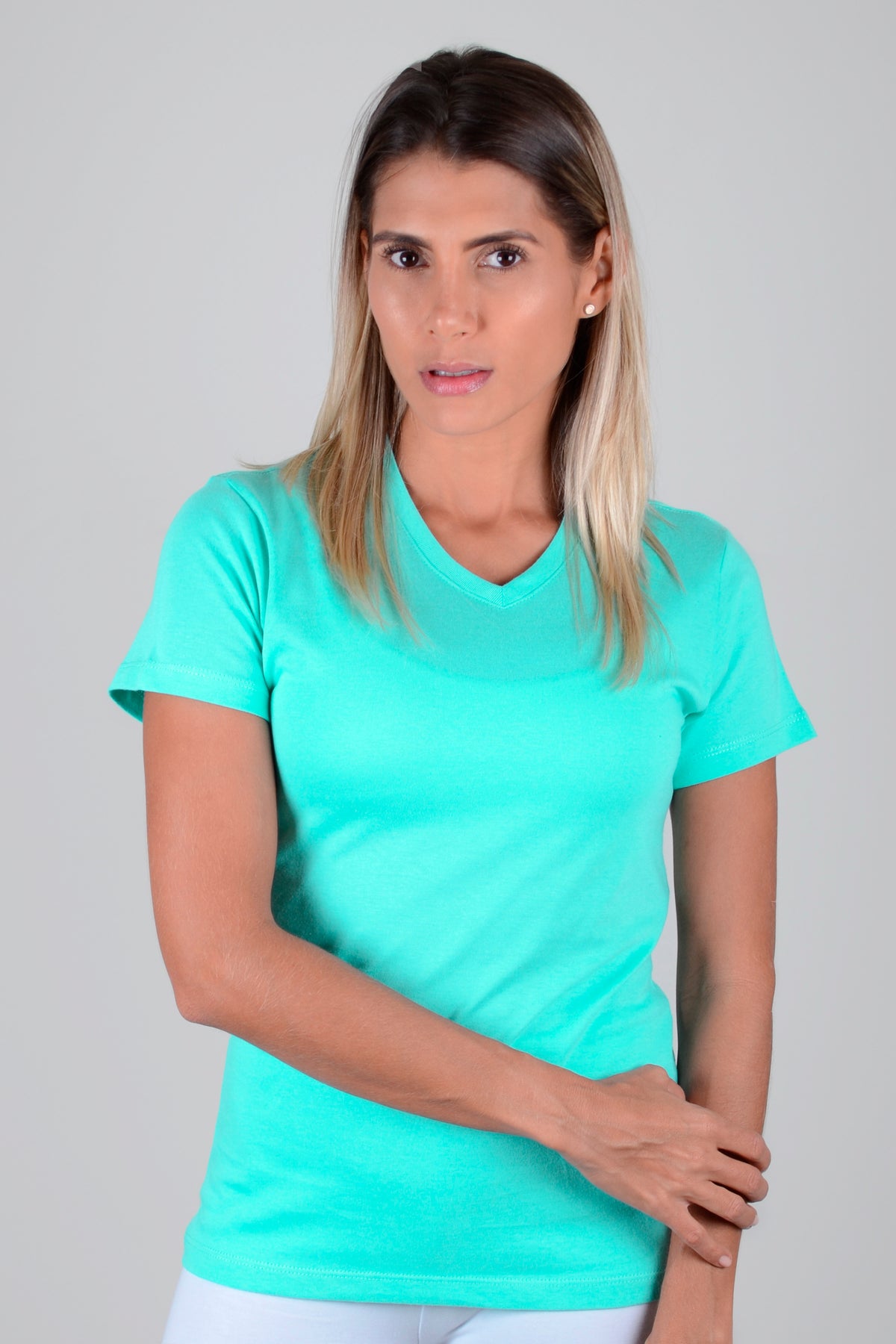 Camiseta Mujer Cuello V - Verde Manzana