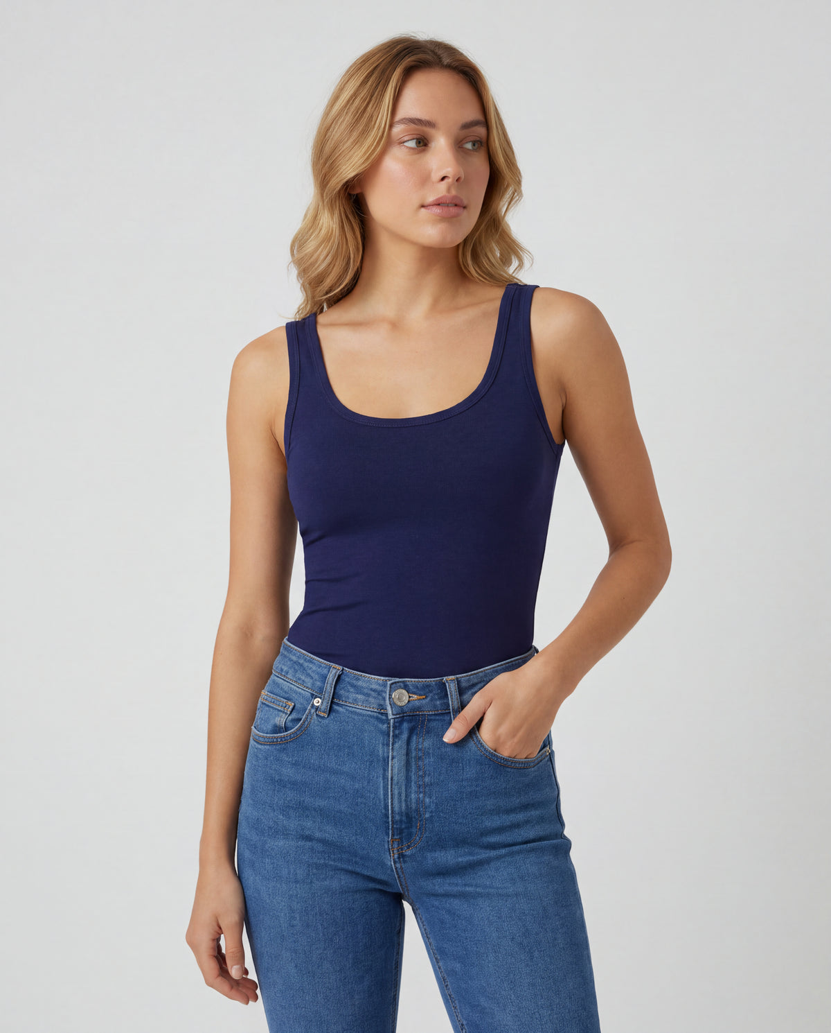 Basica Mujer Naranja - Azul Navy
