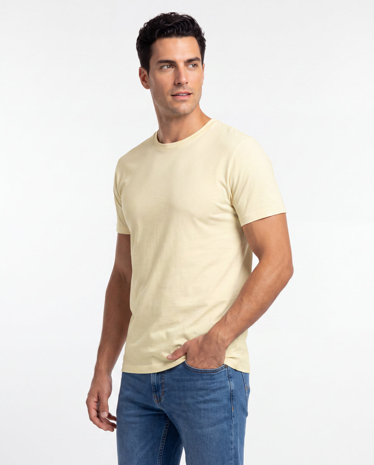 Camiseta Hombre Cuello Redondo Delgado - Amarillo Pastel