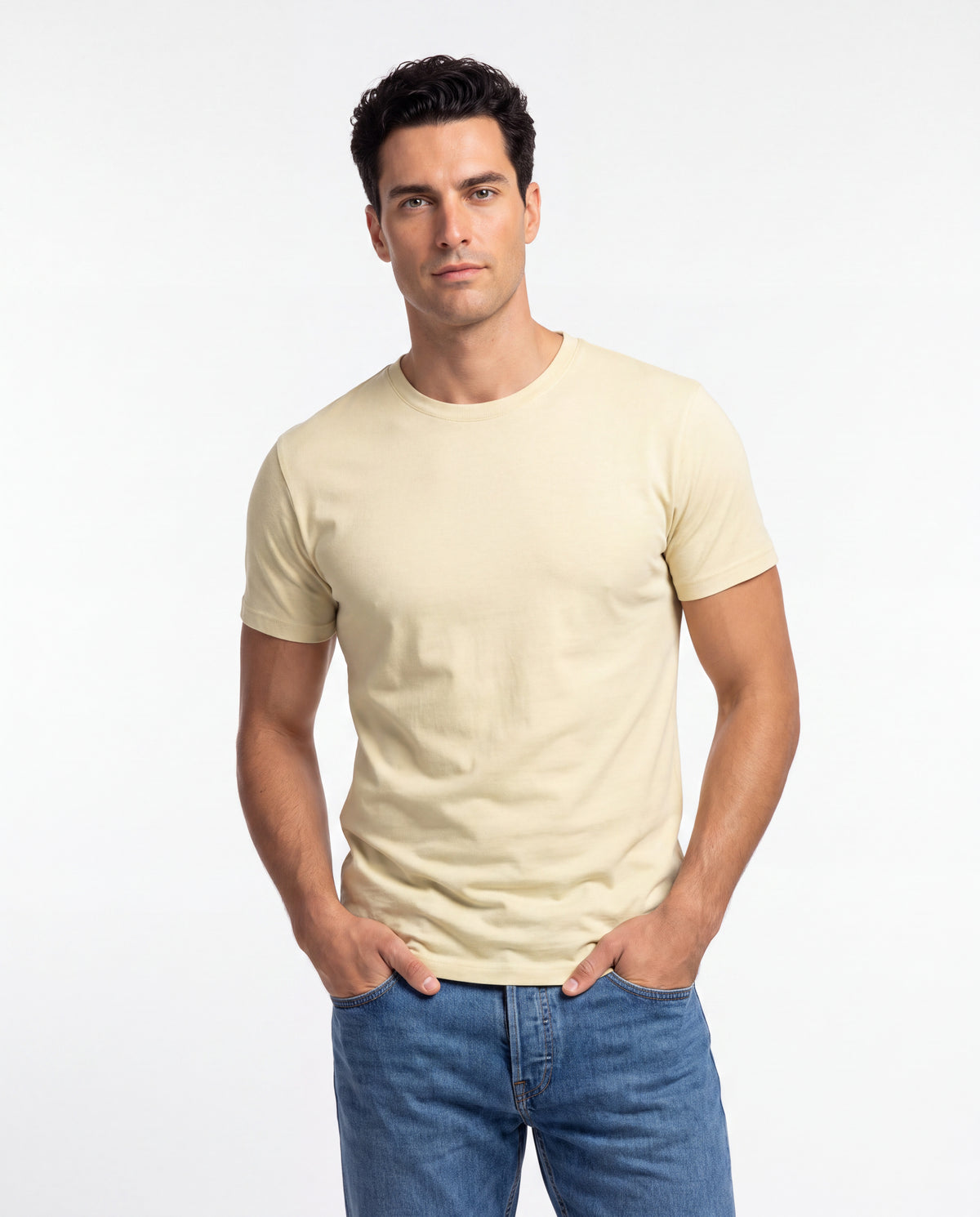Camiseta Hombre Cuello Redondo Delgado - Amarillo Pastel