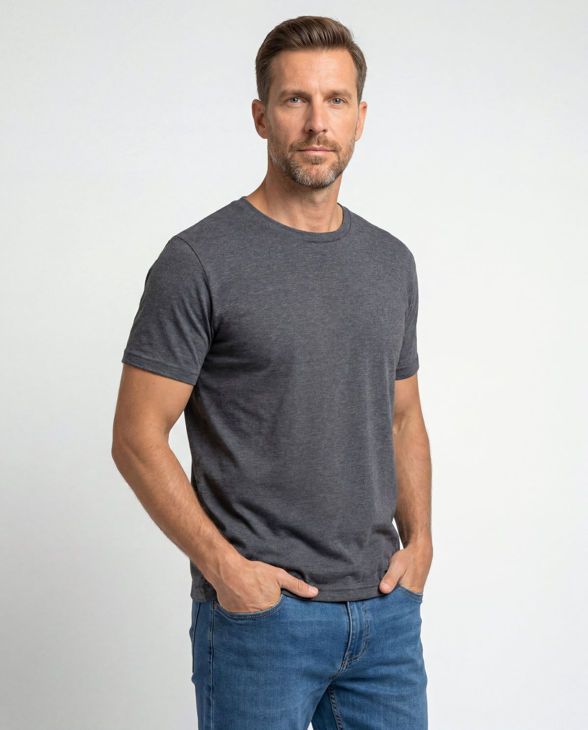 Camiseta Hombre Cuello Redondo Delgado - Negro Jaspe