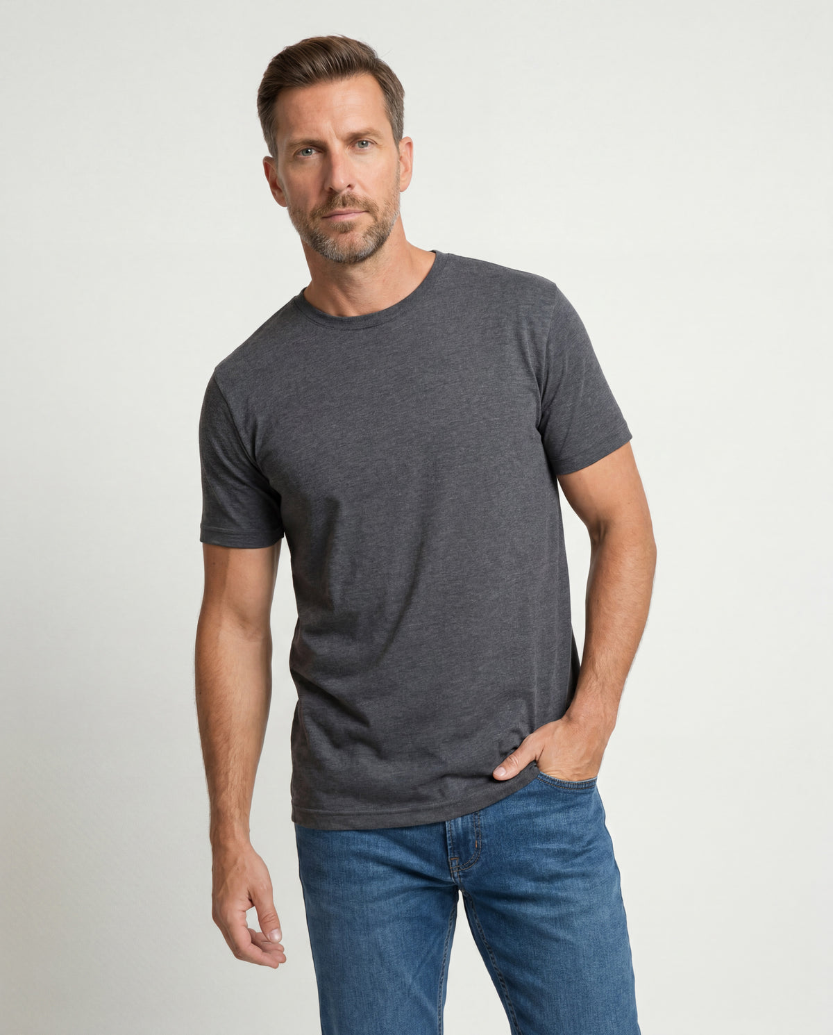 Camiseta Hombre Cuello Redondo Delgado - Negro Jaspe