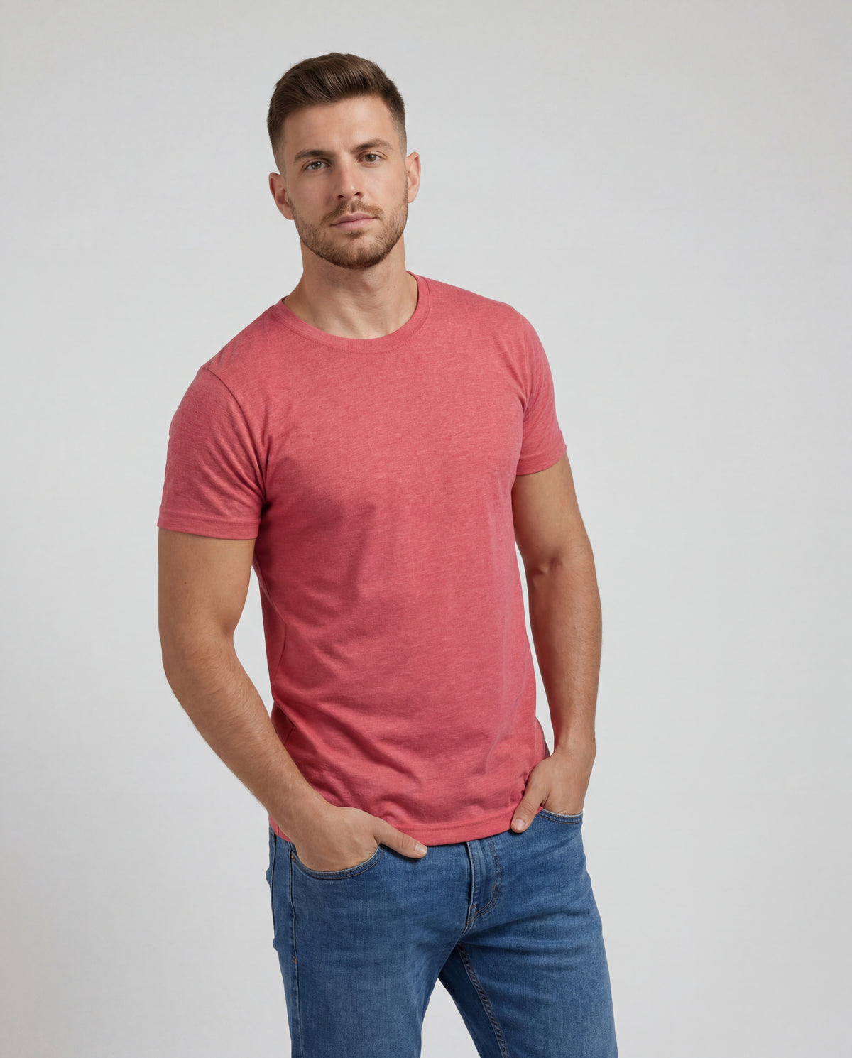 Camiseta Hombre Cuello Redondo Delgado - Rojo Jaspe