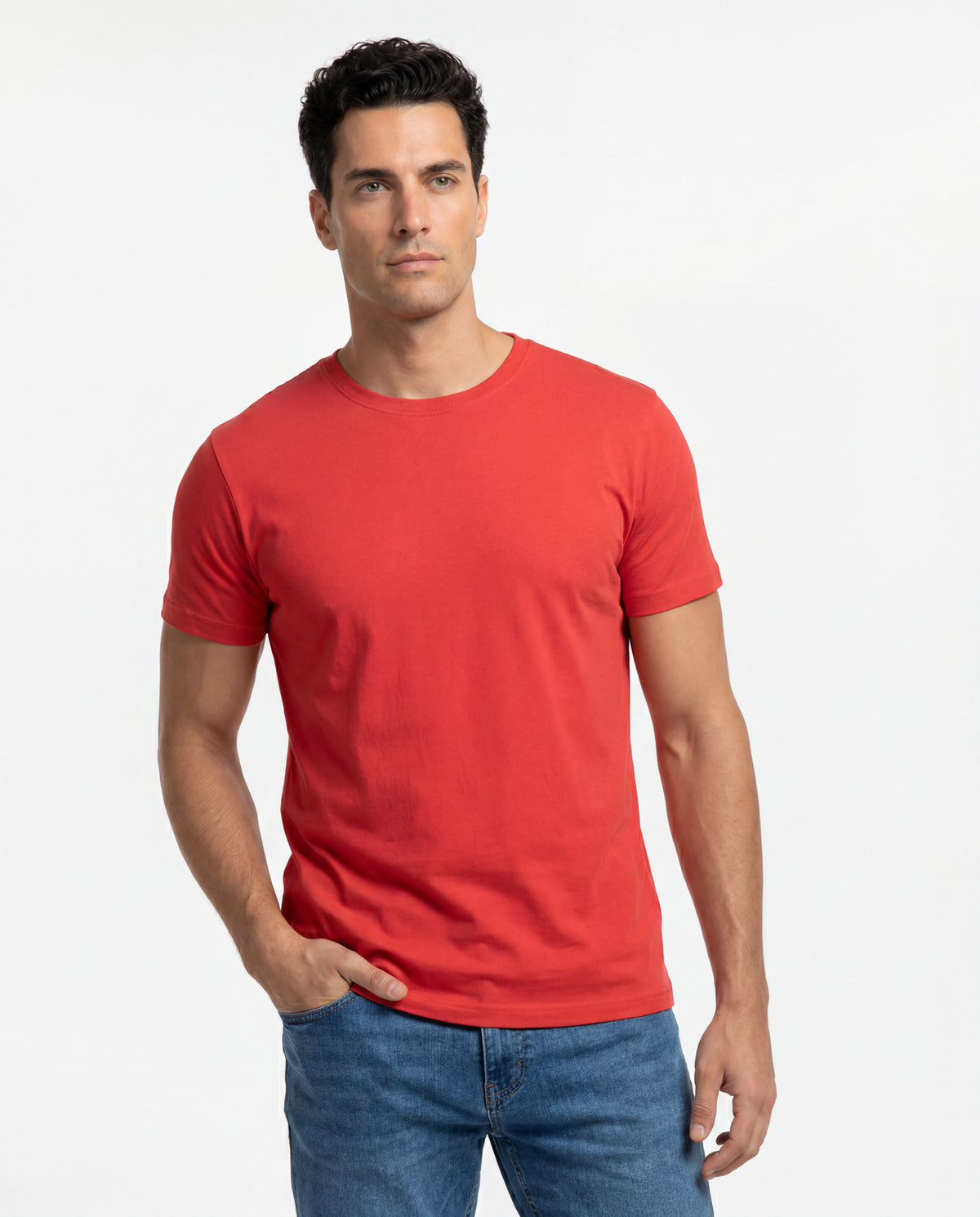 Camiseta Hombre Cuello Redondo Delgado - Roja