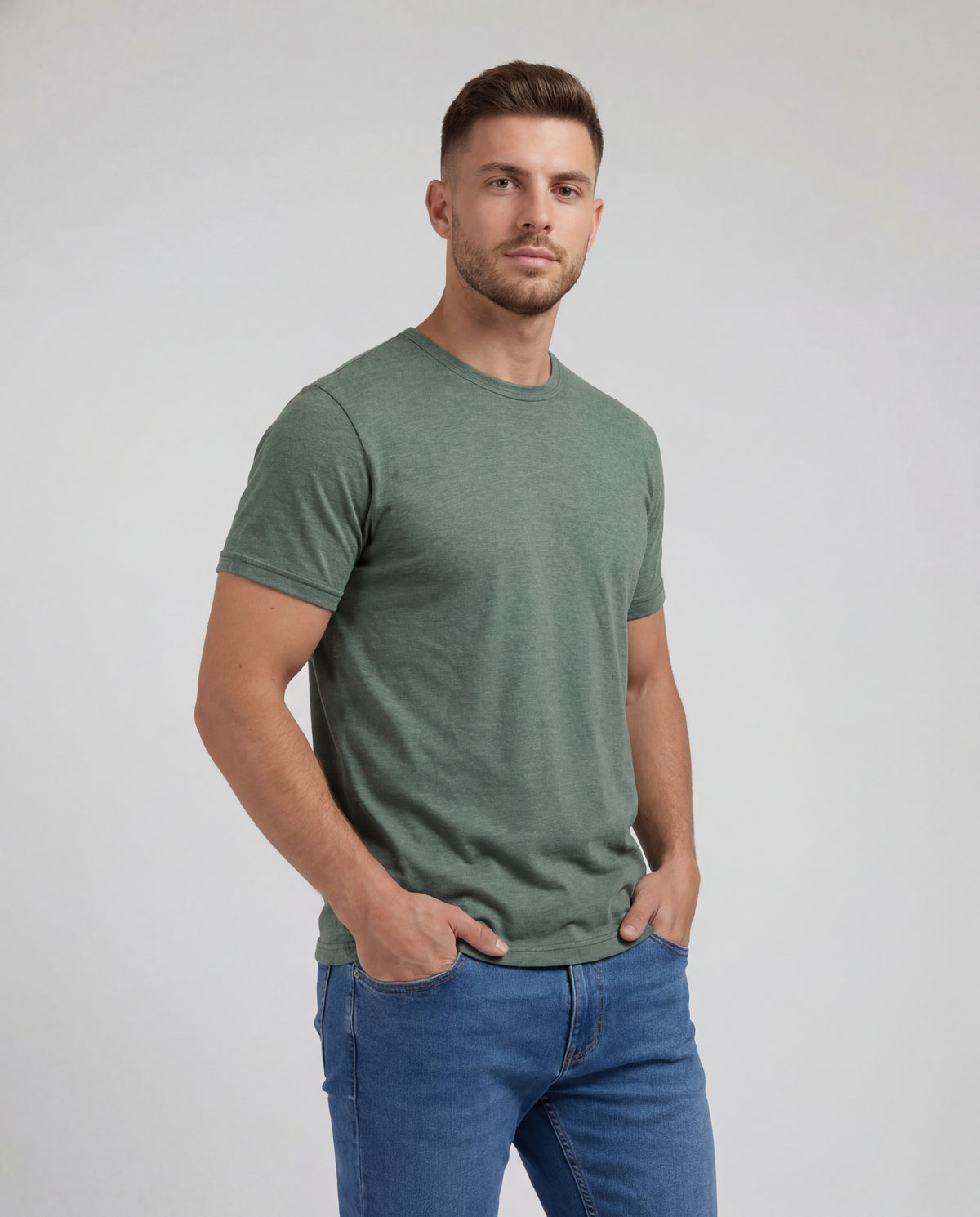 Camiseta Hombre Cuello Redondo Delgado - Verde Jaspe