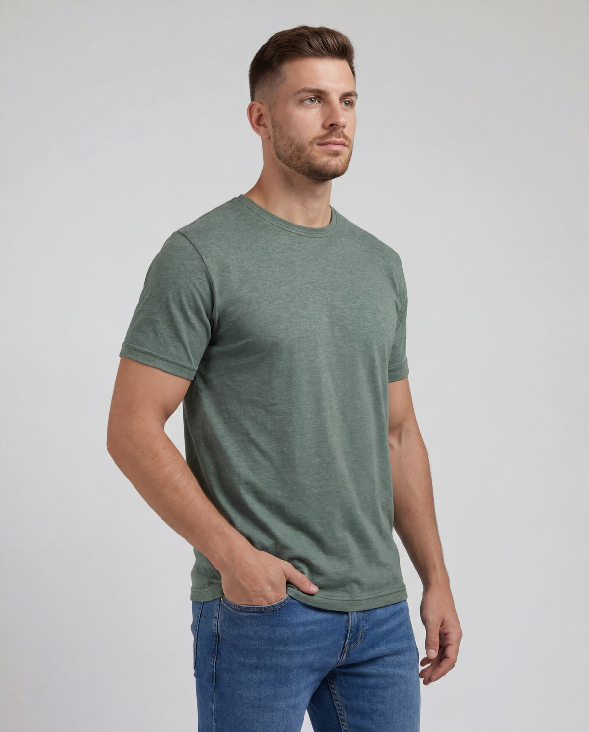 Camiseta Hombre Cuello Redondo Delgado - Verde Jaspe