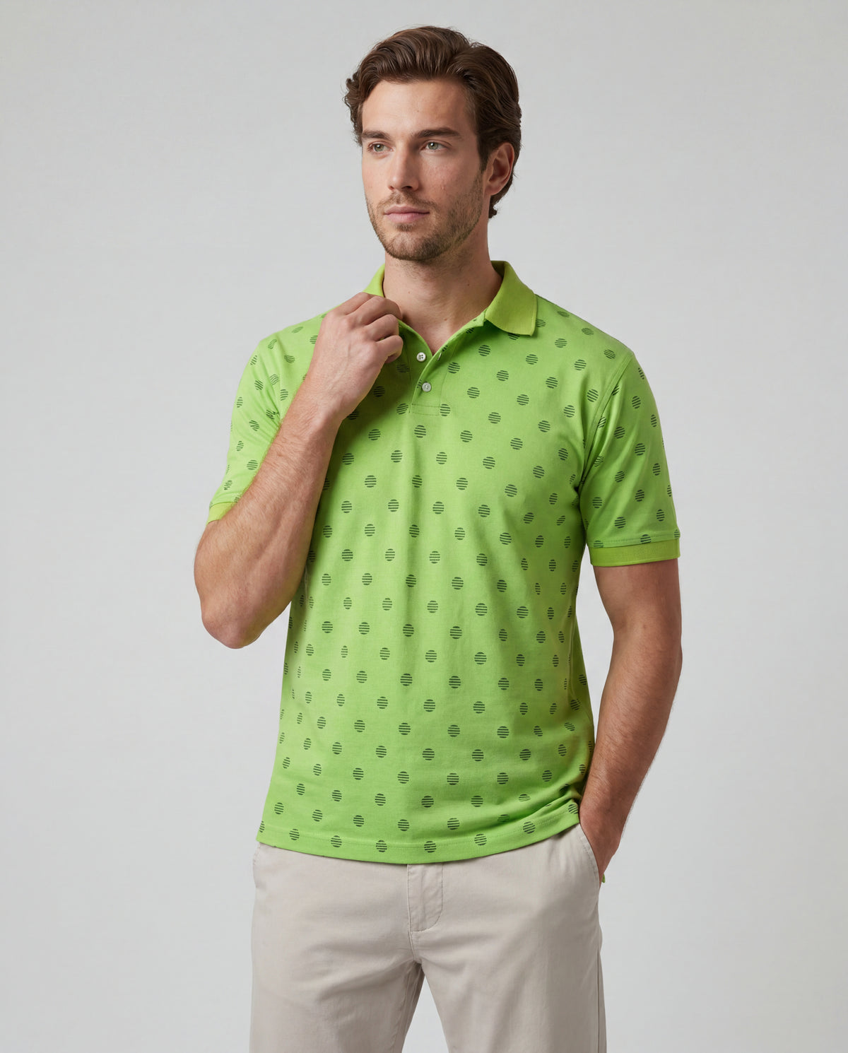 Polo Estampada Blanco - Verde Limon
