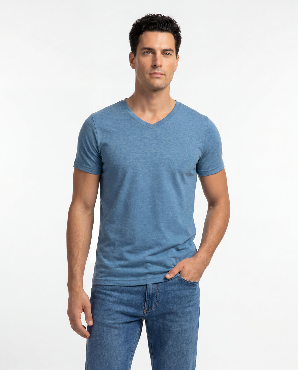 Camiseta Hombre Cuello V - Cielo Jaspe
