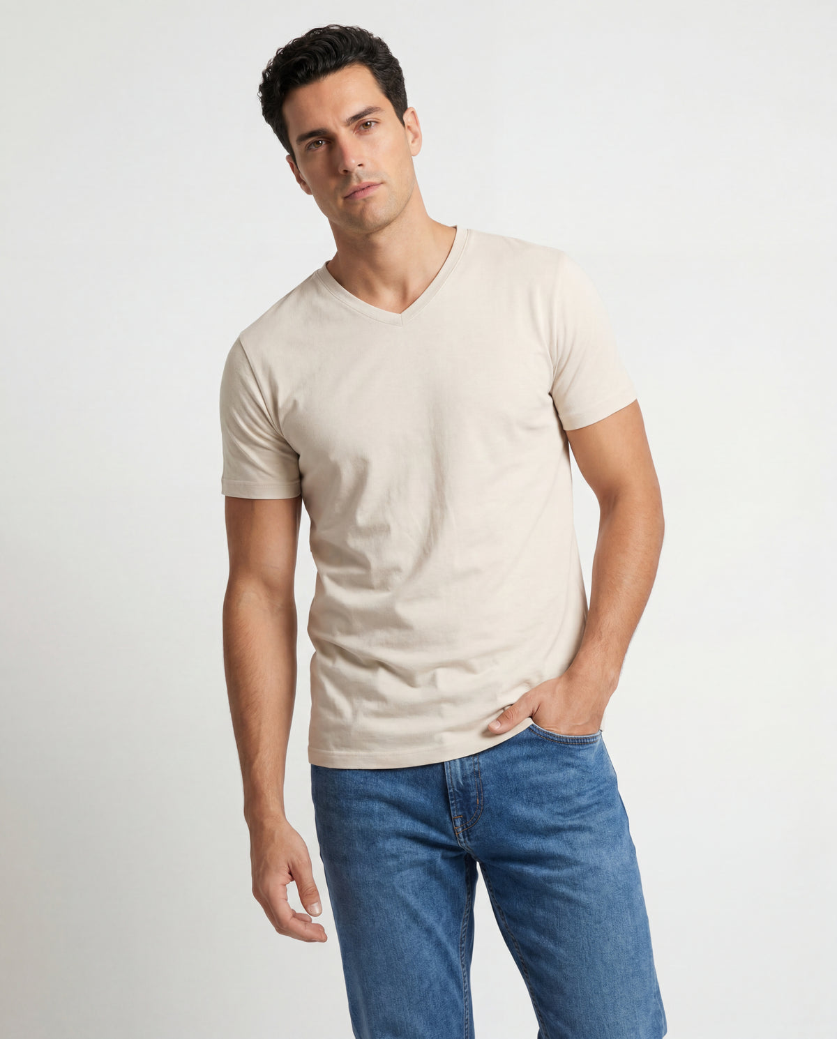 Camiseta Hombre Cuello V - Arena
