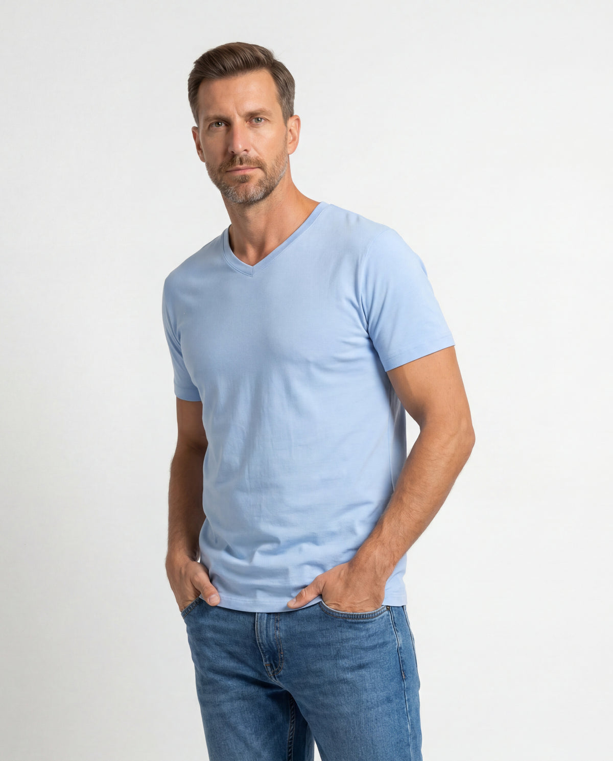 Camiseta Hombre Cuello V - Azul Claro