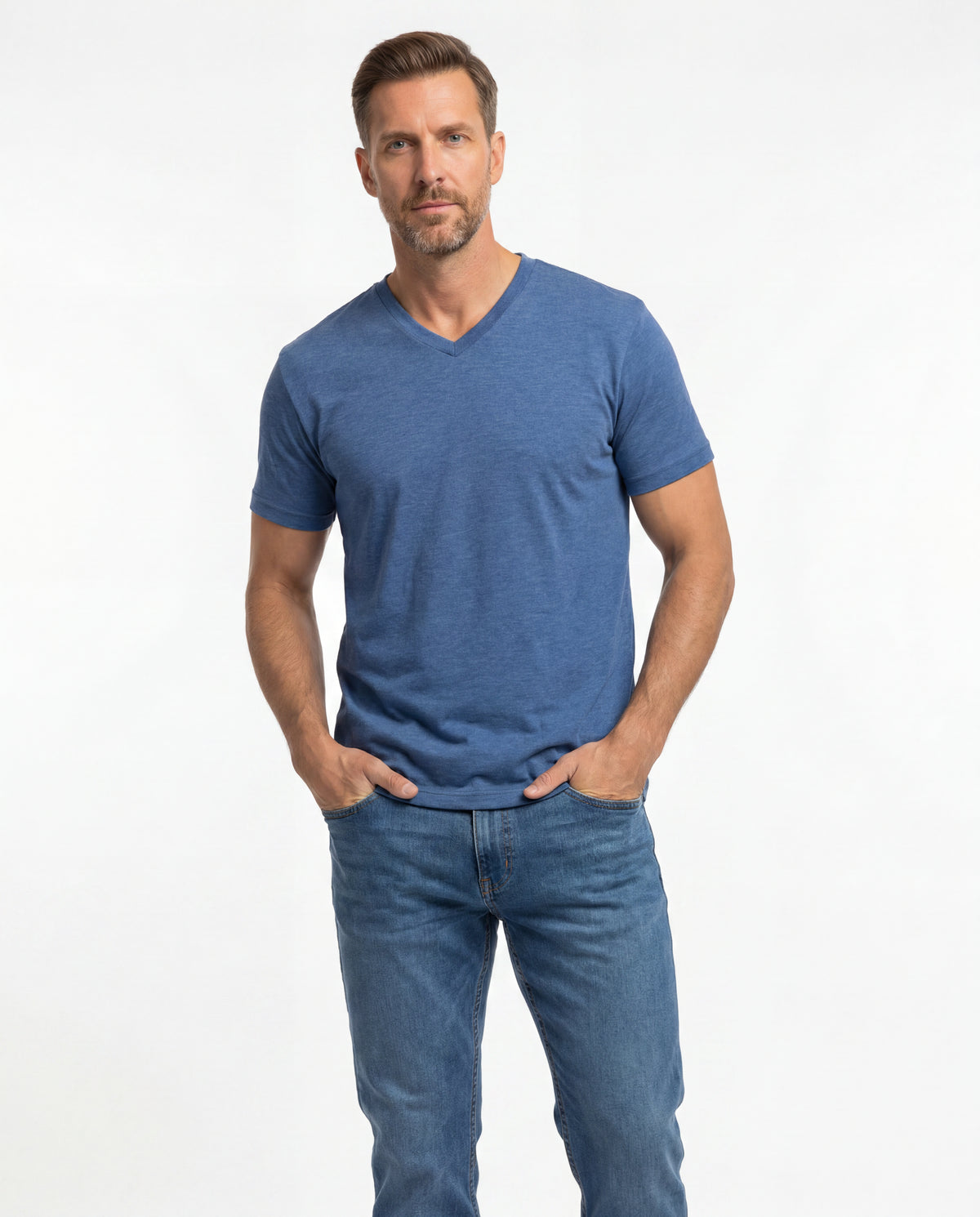 Camiseta Hombre Cuello V - Azul Jaspe