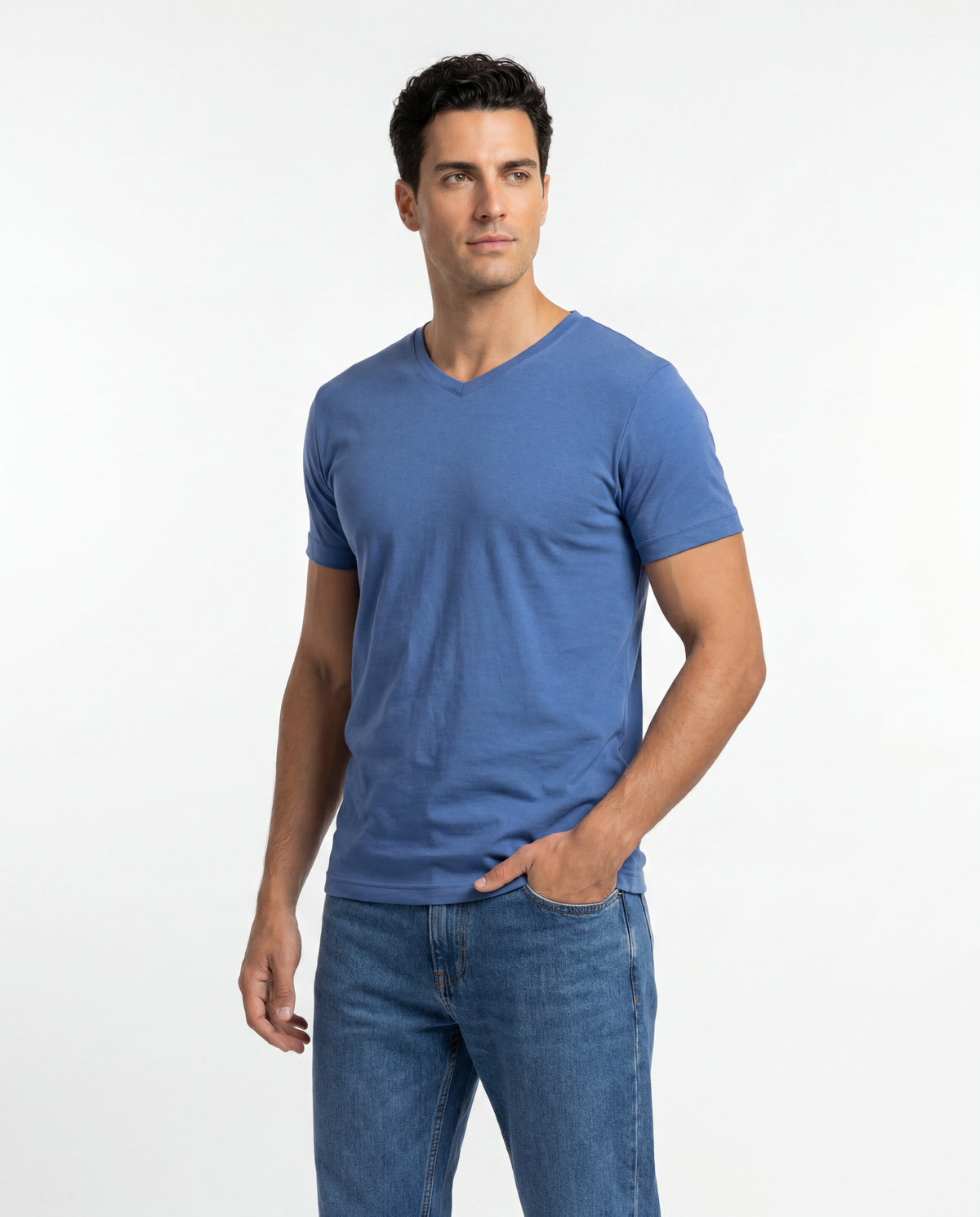 Camiseta Hombre Cuello V - Azul Oceano