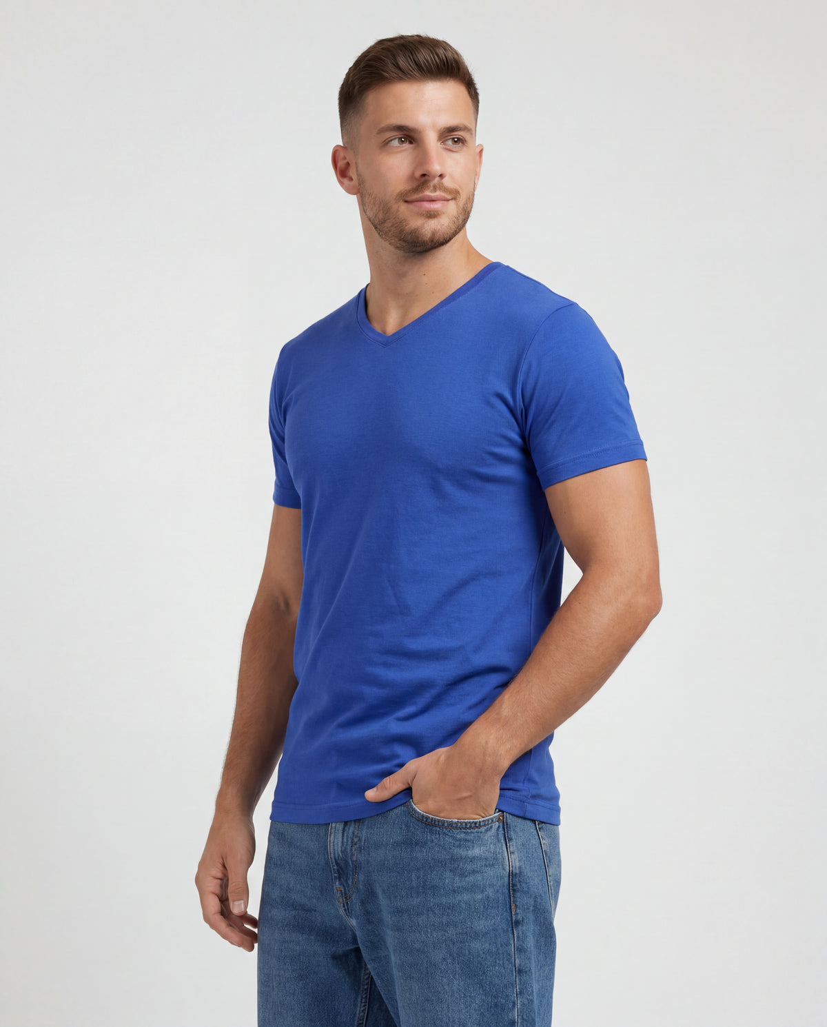 Camiseta Hombre Cuello V - Azul Rey