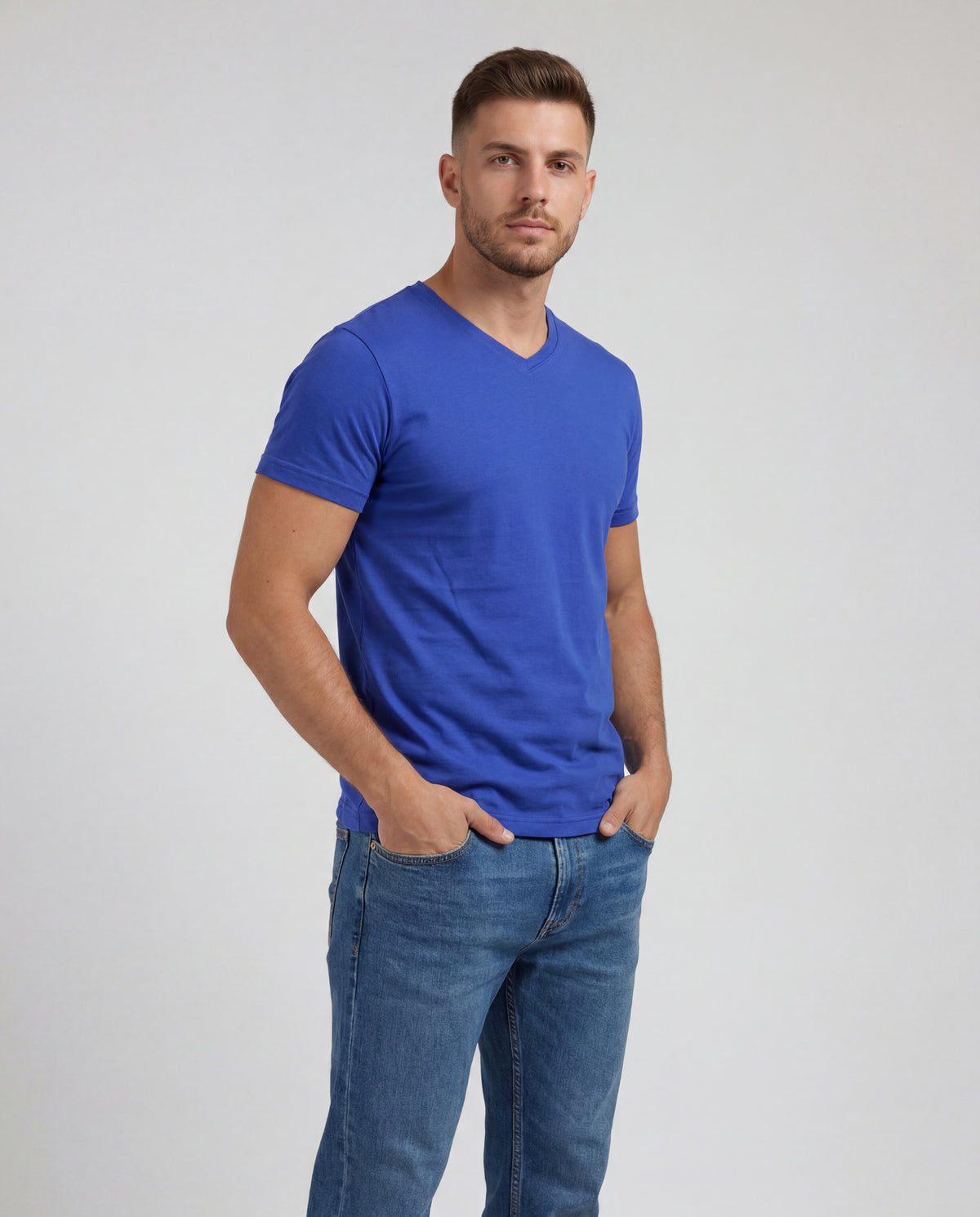 Camiseta Hombre Cuello V - Azul Rey