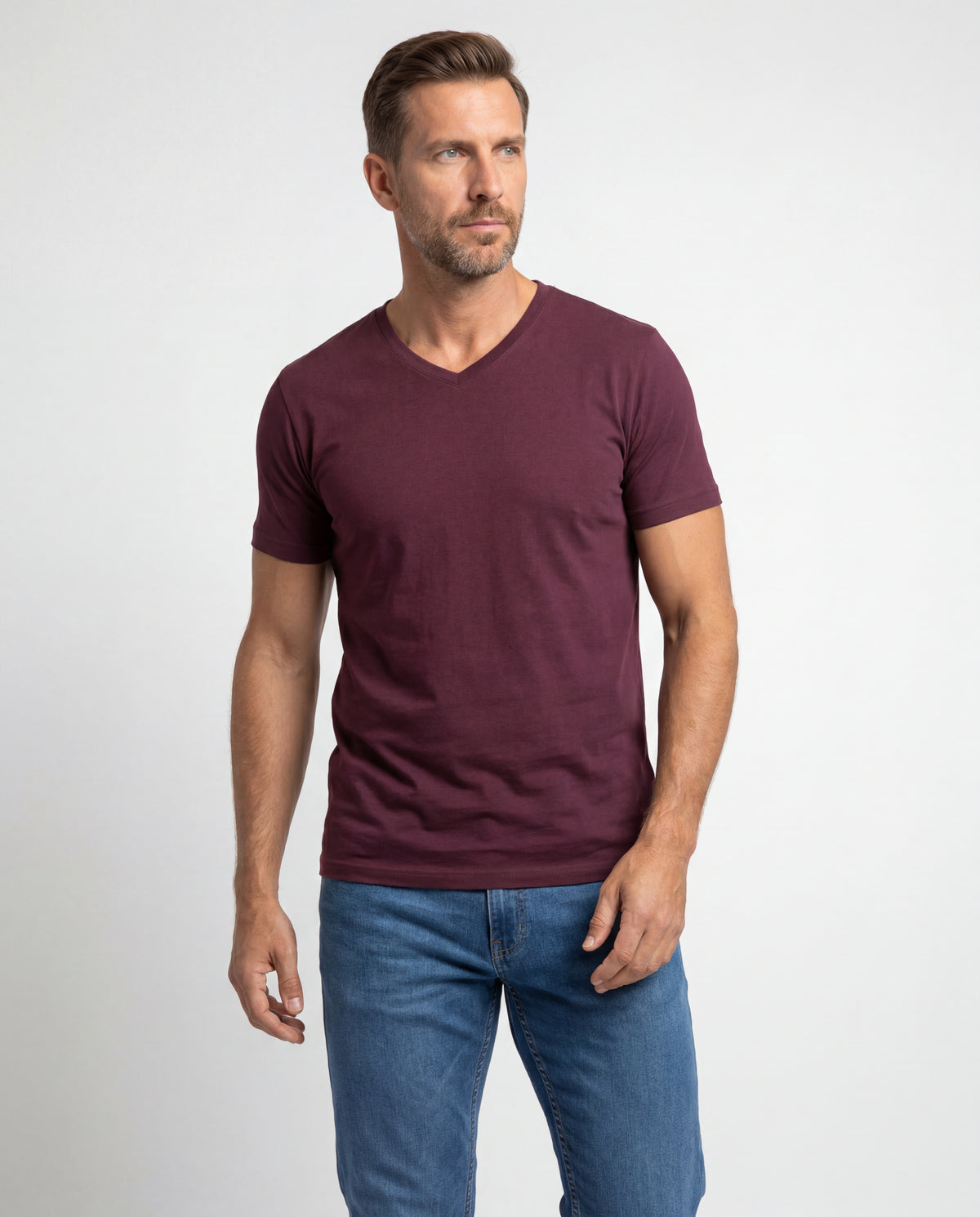 Camiseta Hombre Cuello V - Burgundy