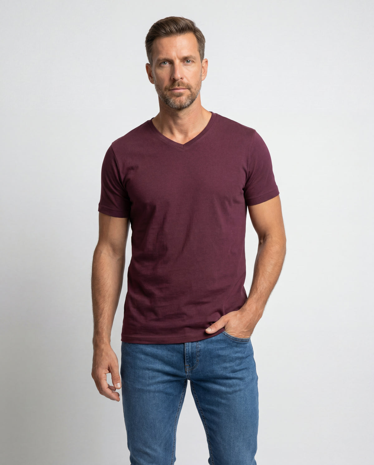 Camiseta Hombre Cuello V - Burgundy