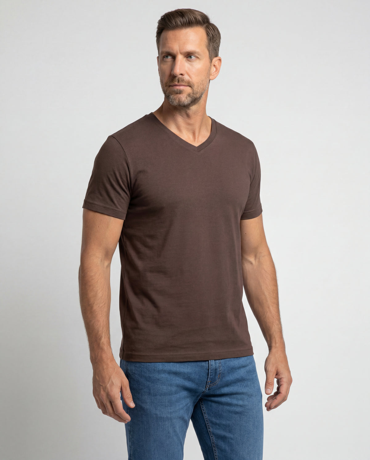 Camiseta Hombre Cuello V - Coffee