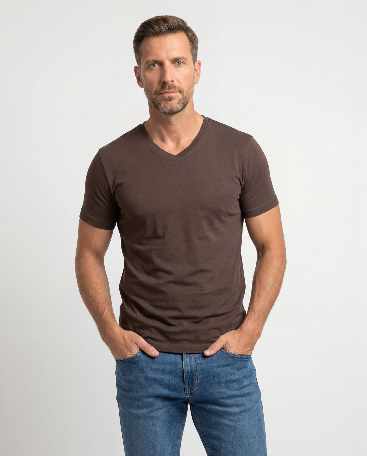 Camiseta Hombre Cuello V - Coffee