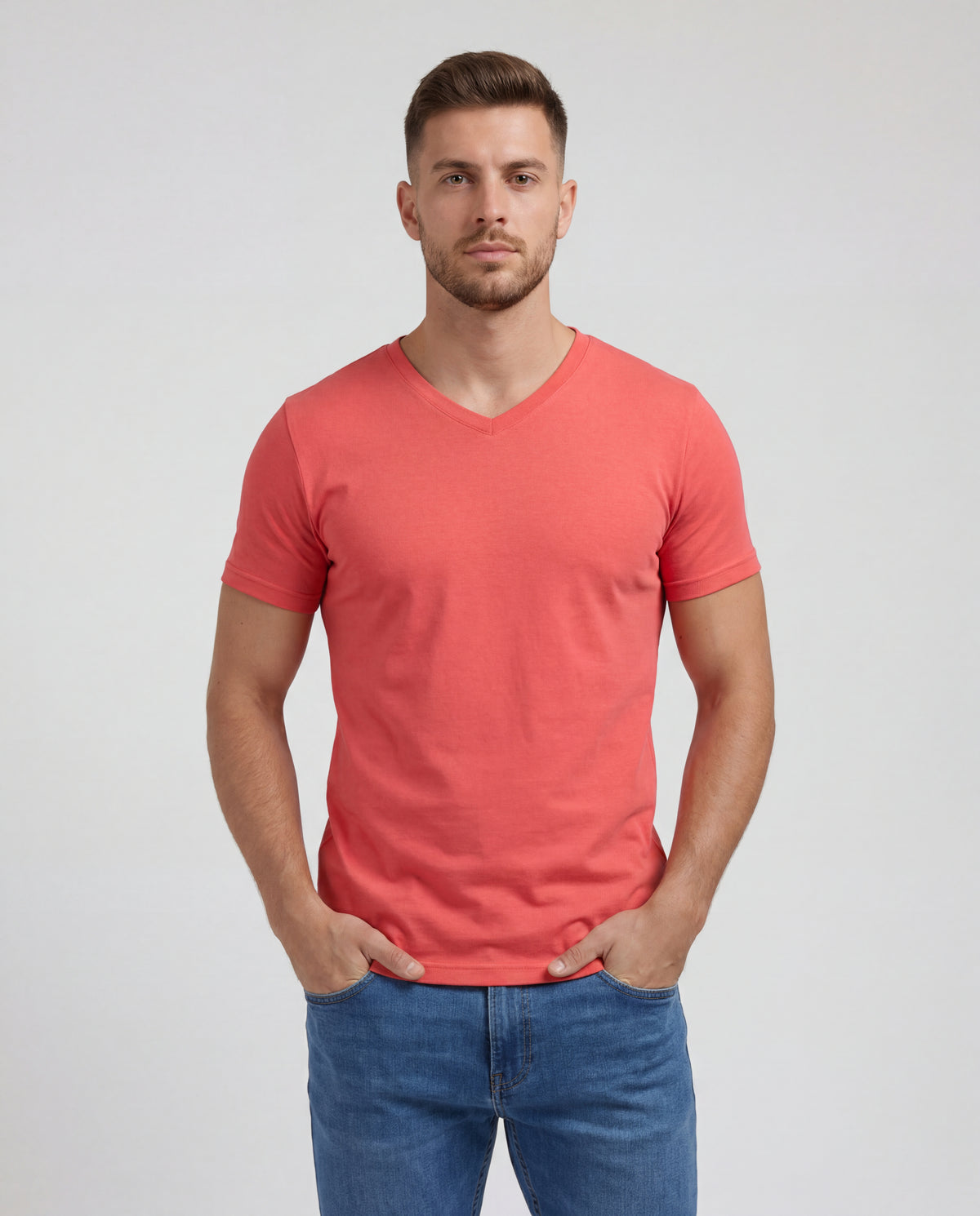 Camiseta Hombre Cuello V - Coral