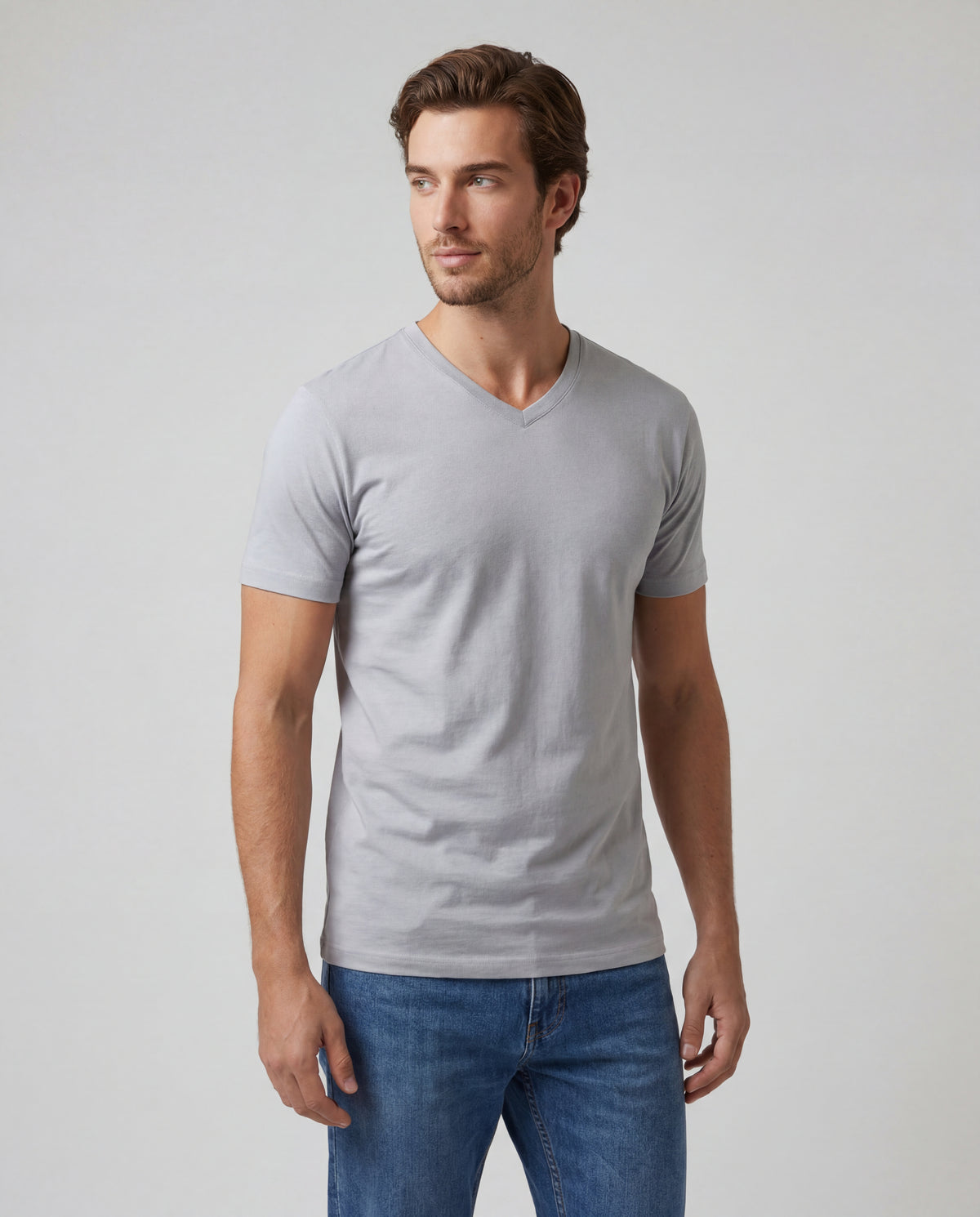 Camiseta Hombre Cuello V - Gris Claro