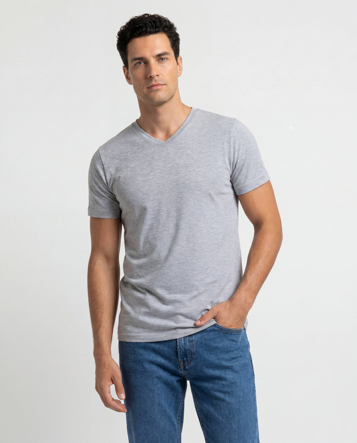 Camiseta Hombre Cuello V - Gris Jaspe