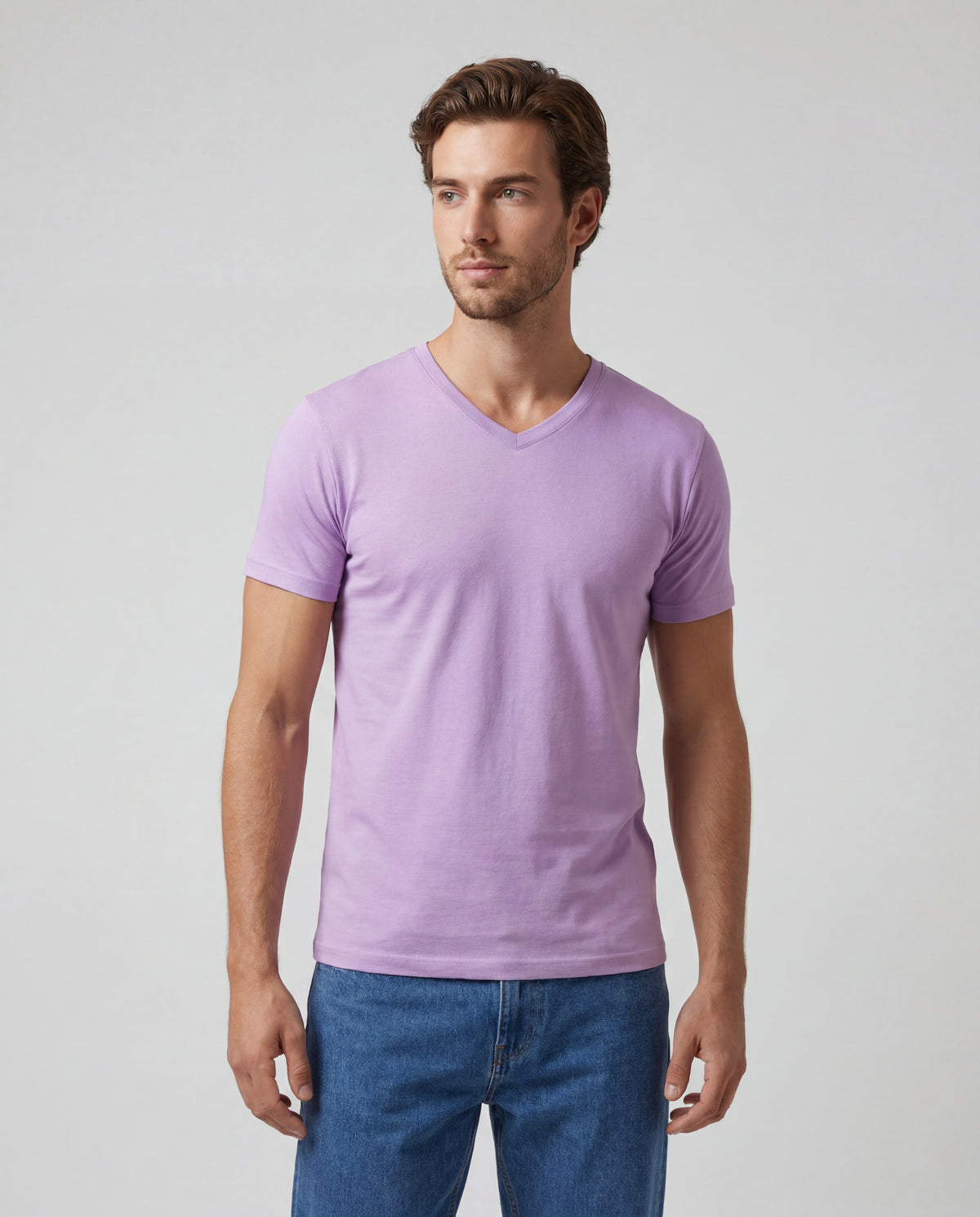 Camiseta Hombre Cuello V - Lila Claro
