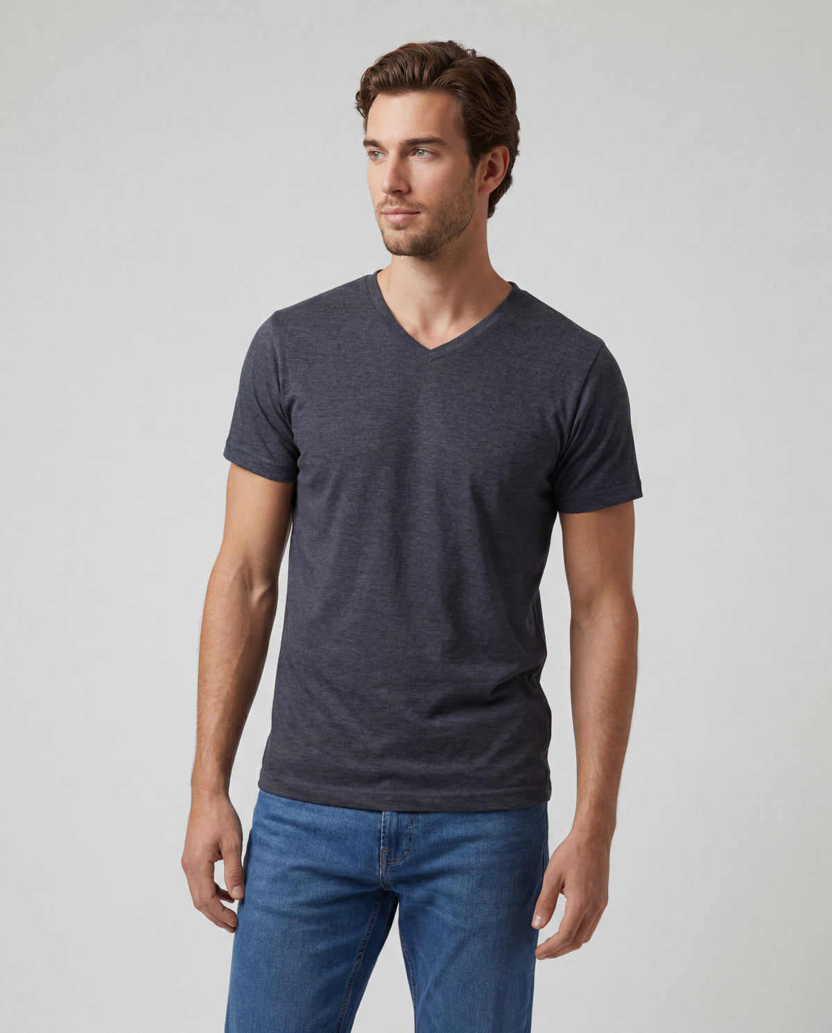 Camiseta Hombre Cuello V - Negro Jaspe