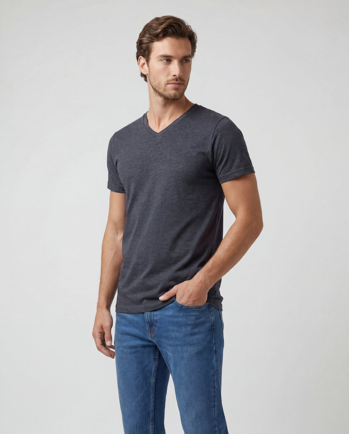 Camiseta Hombre Cuello V - Negro Jaspe