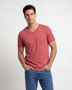 Camiseta Hombre Cuello V - Rojo Jaspe