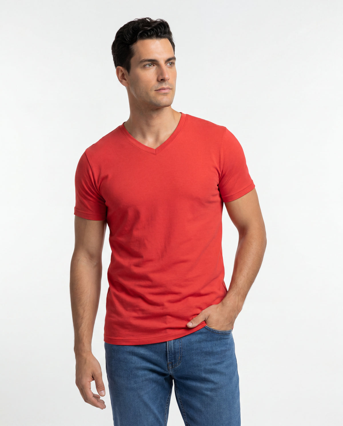 Camiseta Hombre Cuello V - Roja