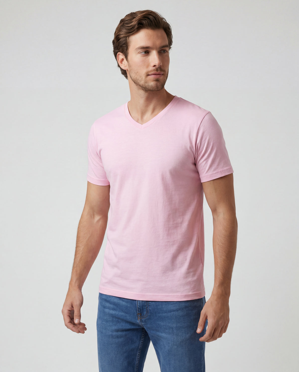 Camiseta Hombre Cuello V - Rosada