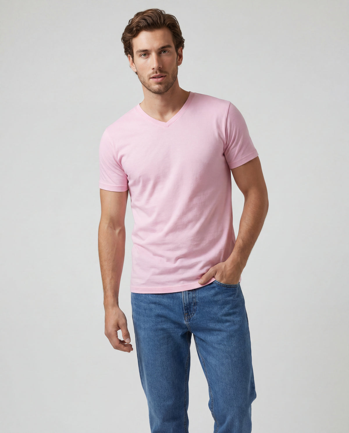 Camiseta Hombre Cuello V - Rosada