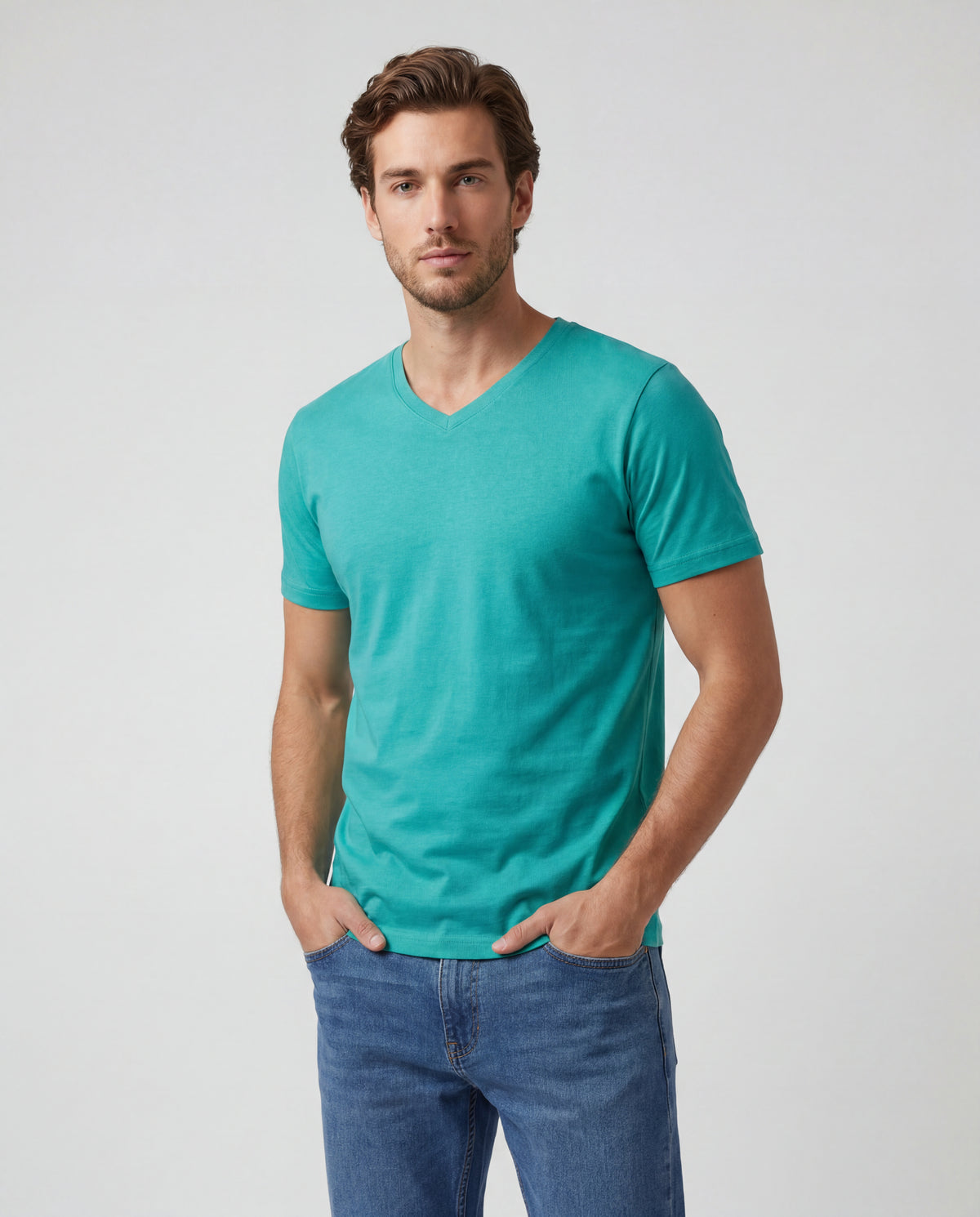 Camiseta Hombre Cuello V - Turqueza