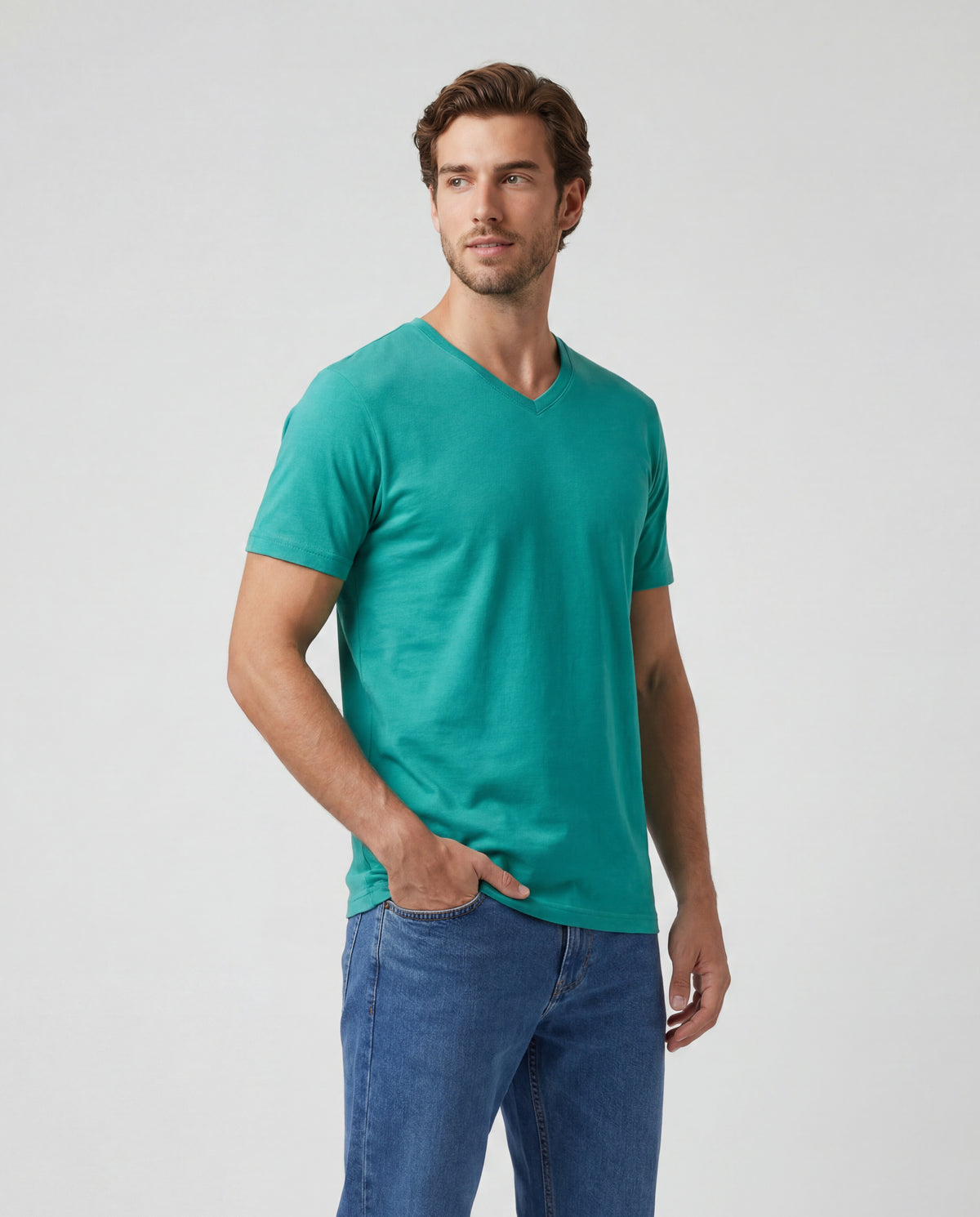 Camiseta Hombre Cuello V - Turqueza