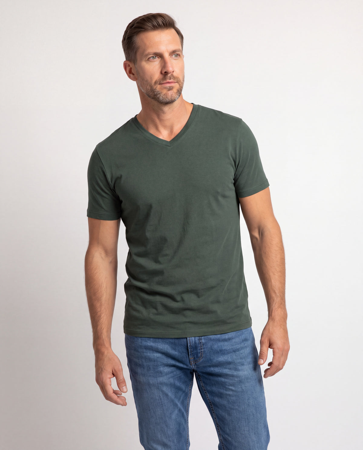 Camiseta Hombre Cuello V - Verde Botella