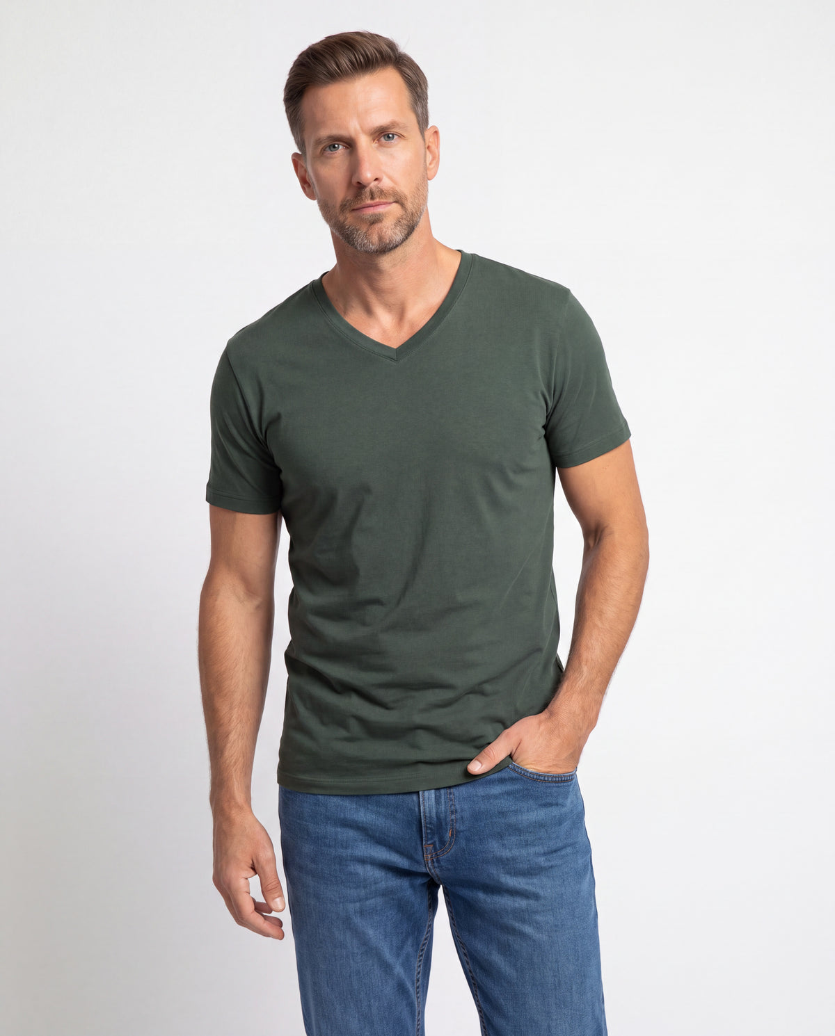 Camiseta Hombre Cuello V - Verde Botella