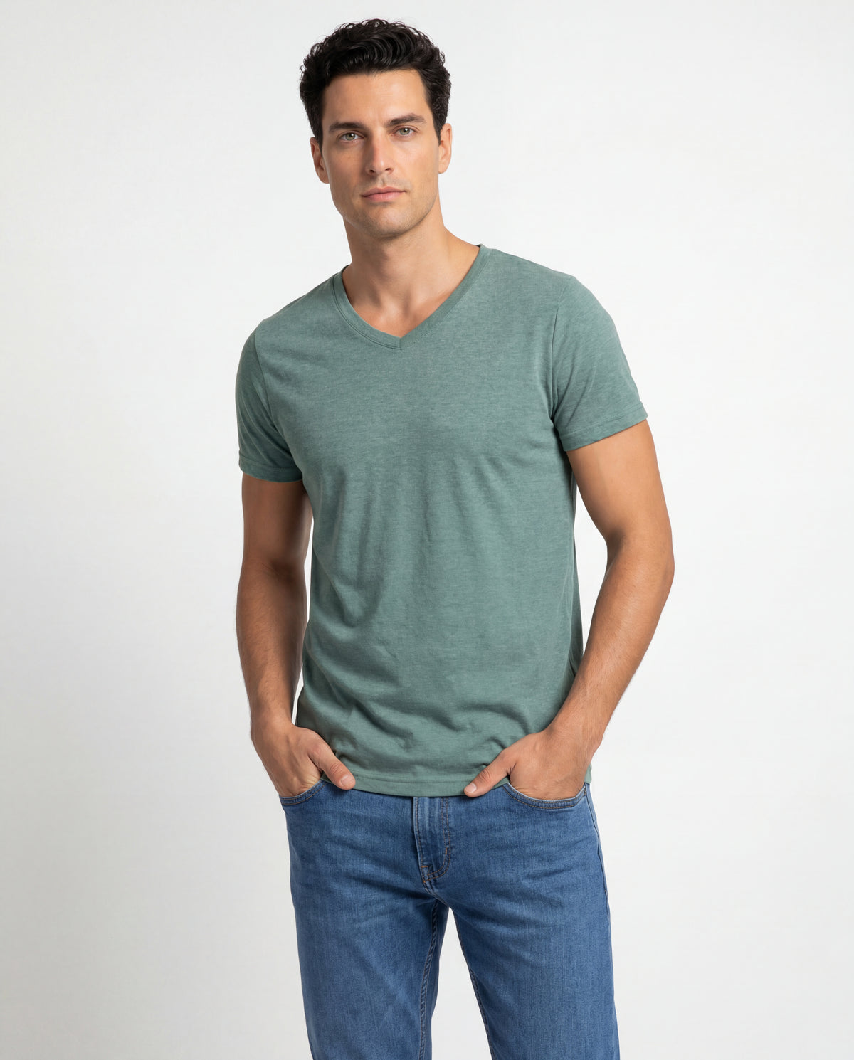 Camiseta Hombre Cuello V - Verde Jaspe