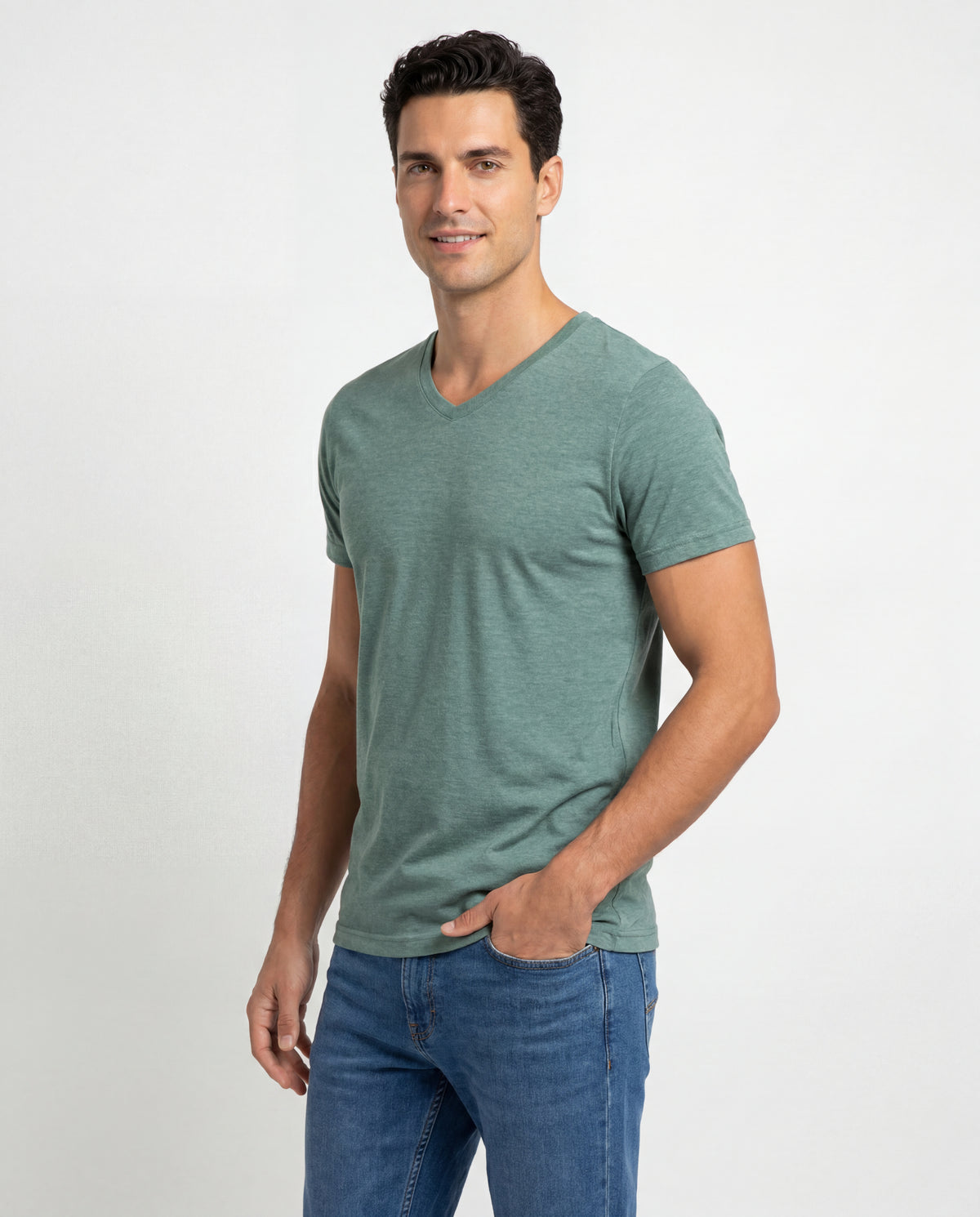 Camiseta Hombre Cuello V - Verde Jaspe