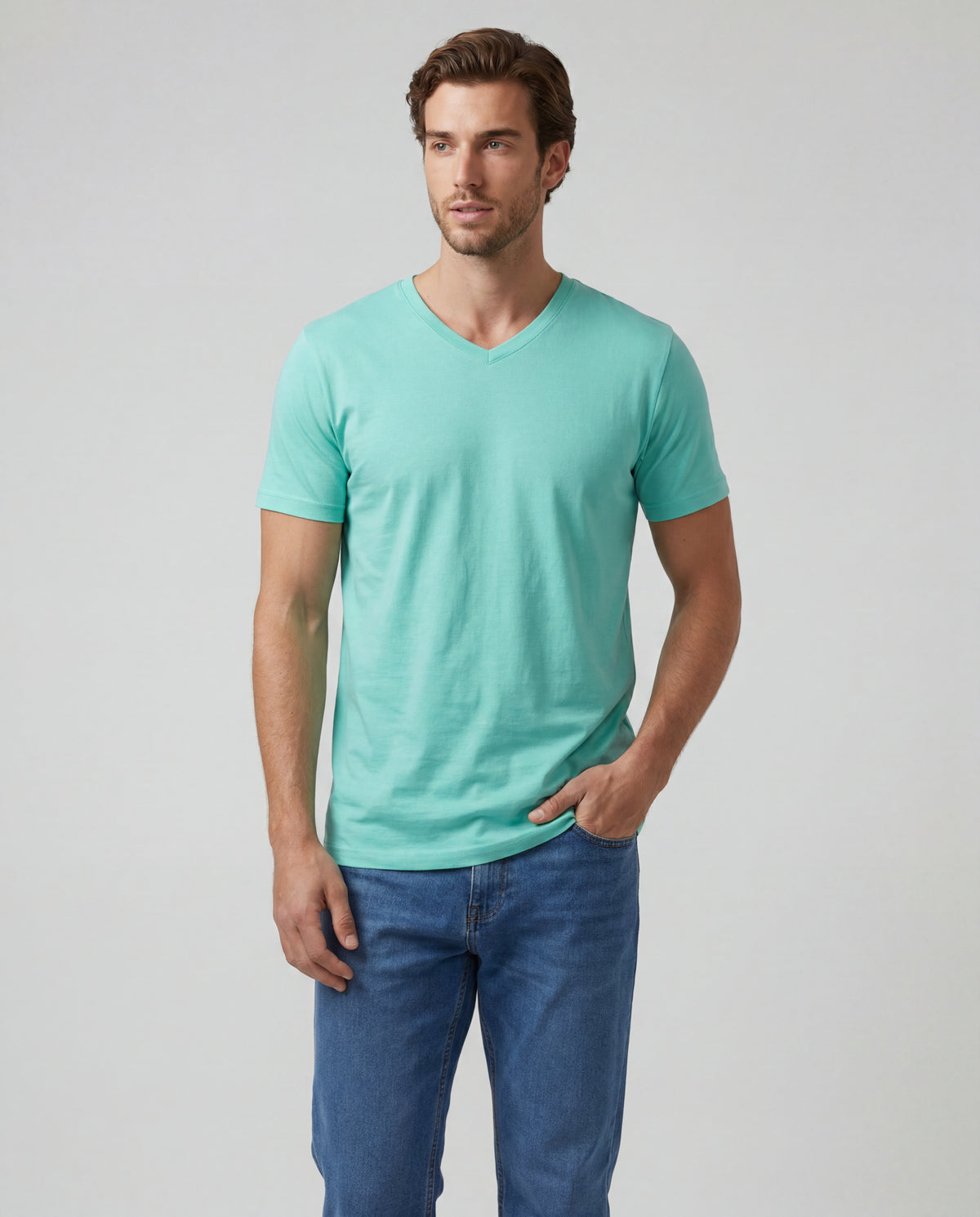 Camiseta Hombre Cuello V - Verde Manzana