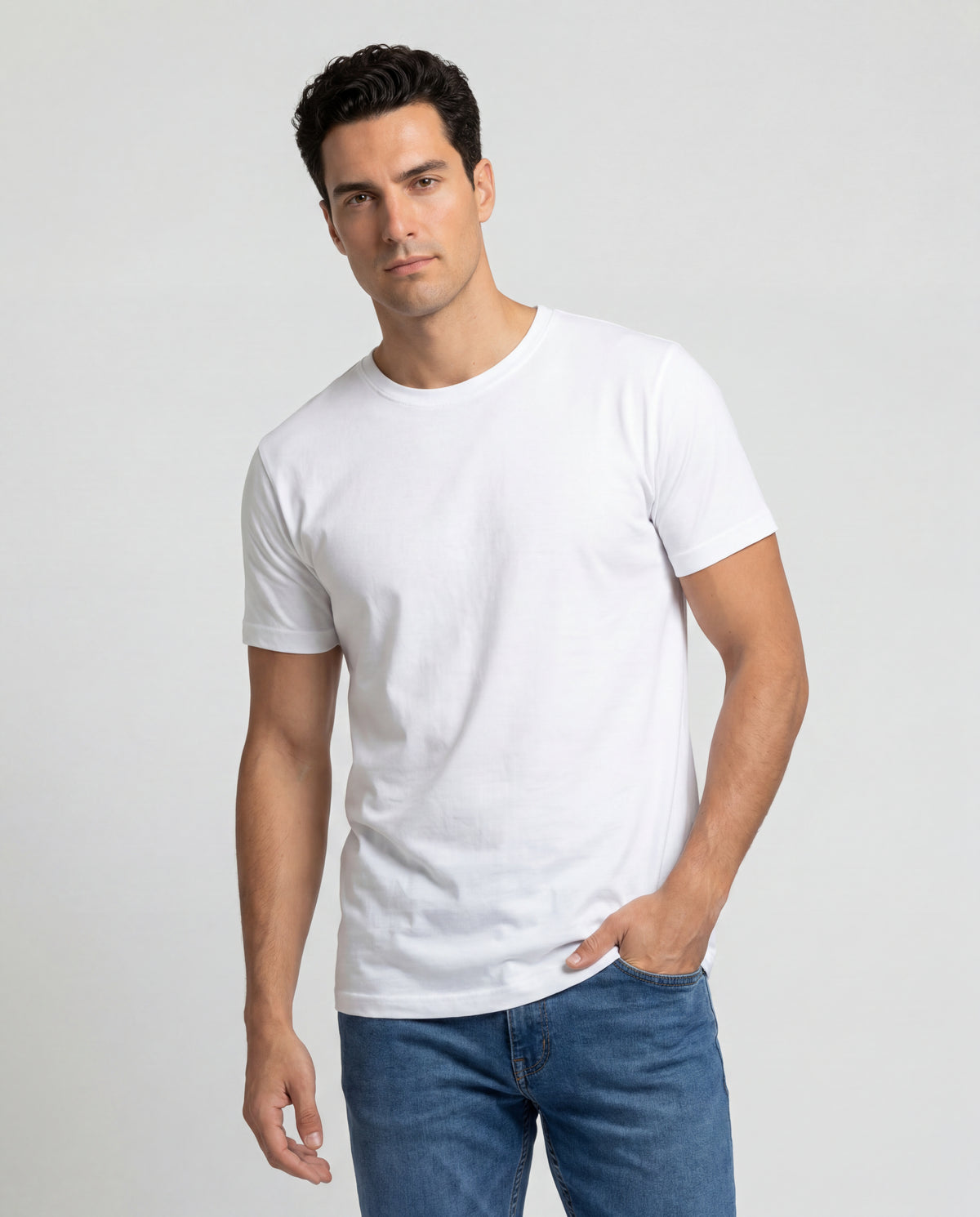 Camiseta Hombre Cuello Redondo Delgado - Blanca